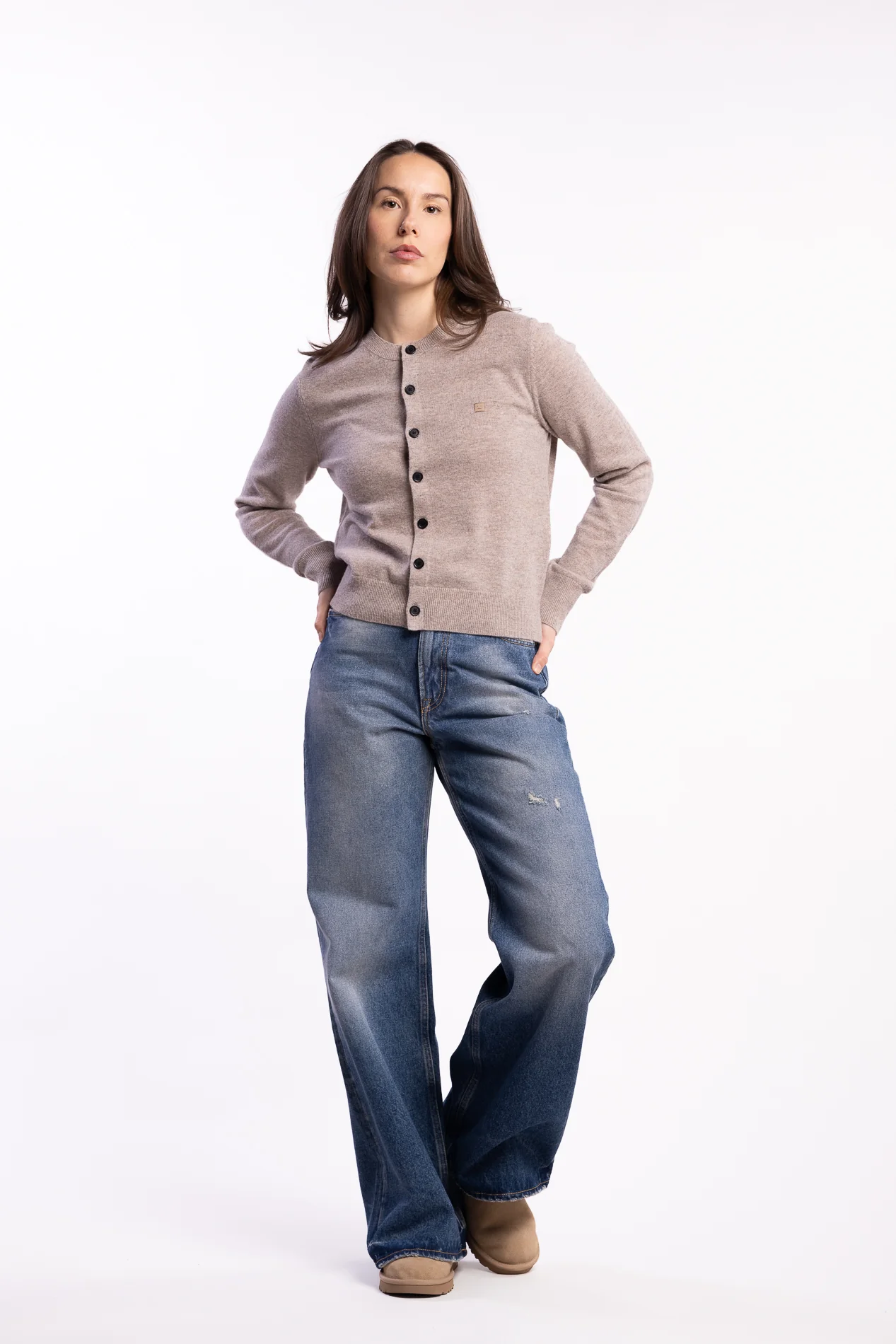 Fitted Cardigan Yak Wool- Greige Melange - Image 7