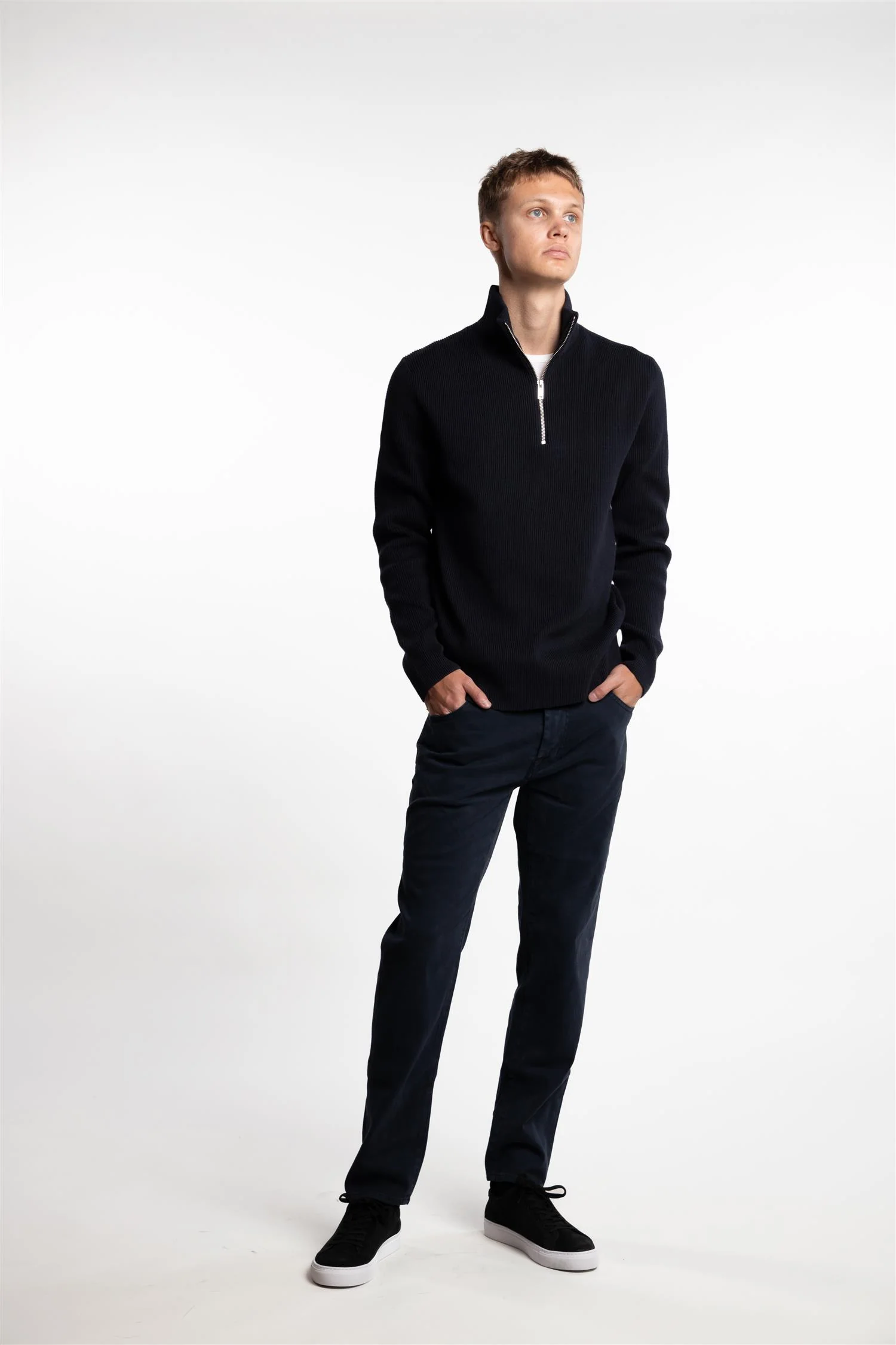 Half Zip Rib Knit Navy - Image 3