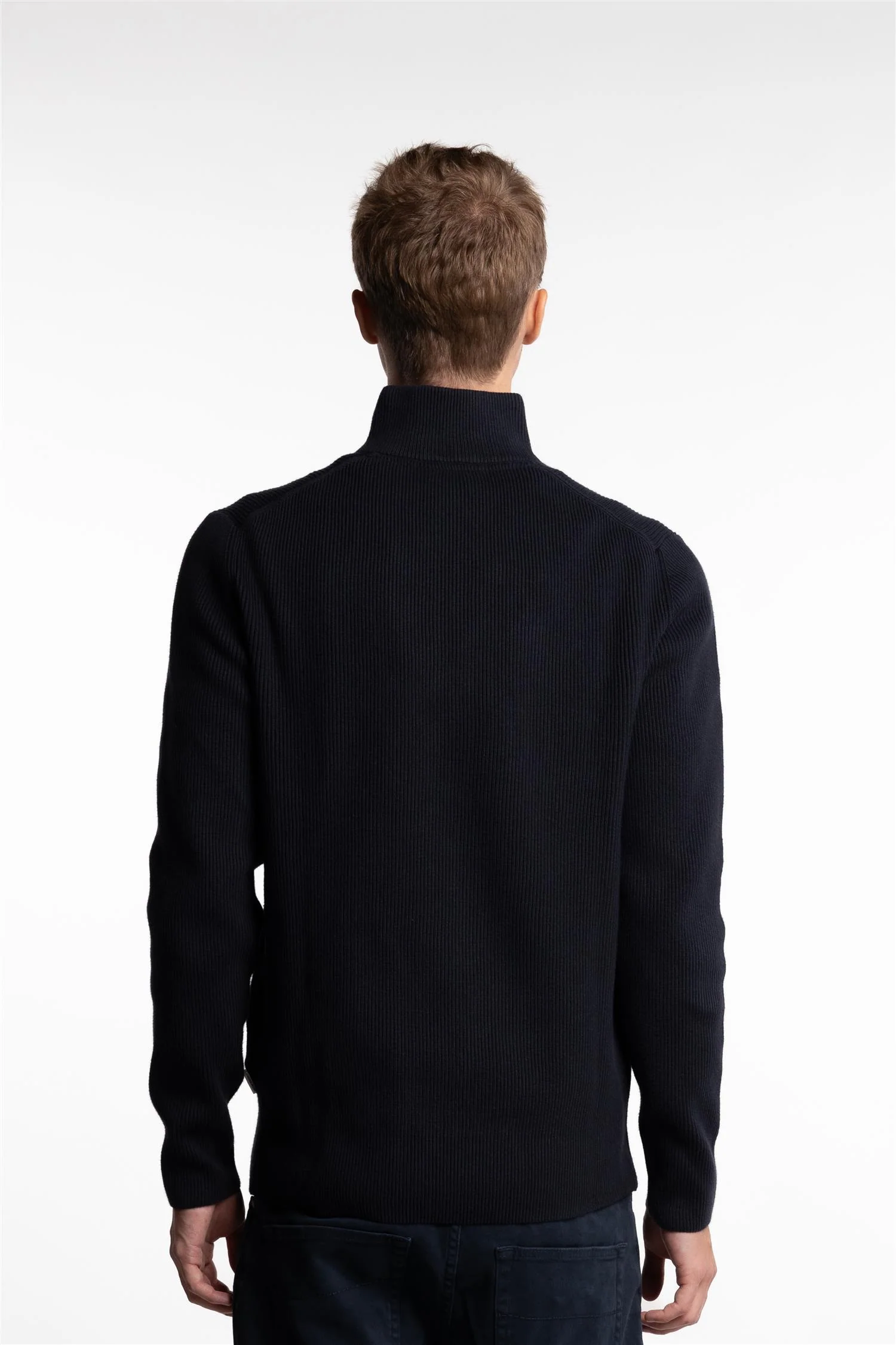 Half Zip Rib Knit Navy - Image 4