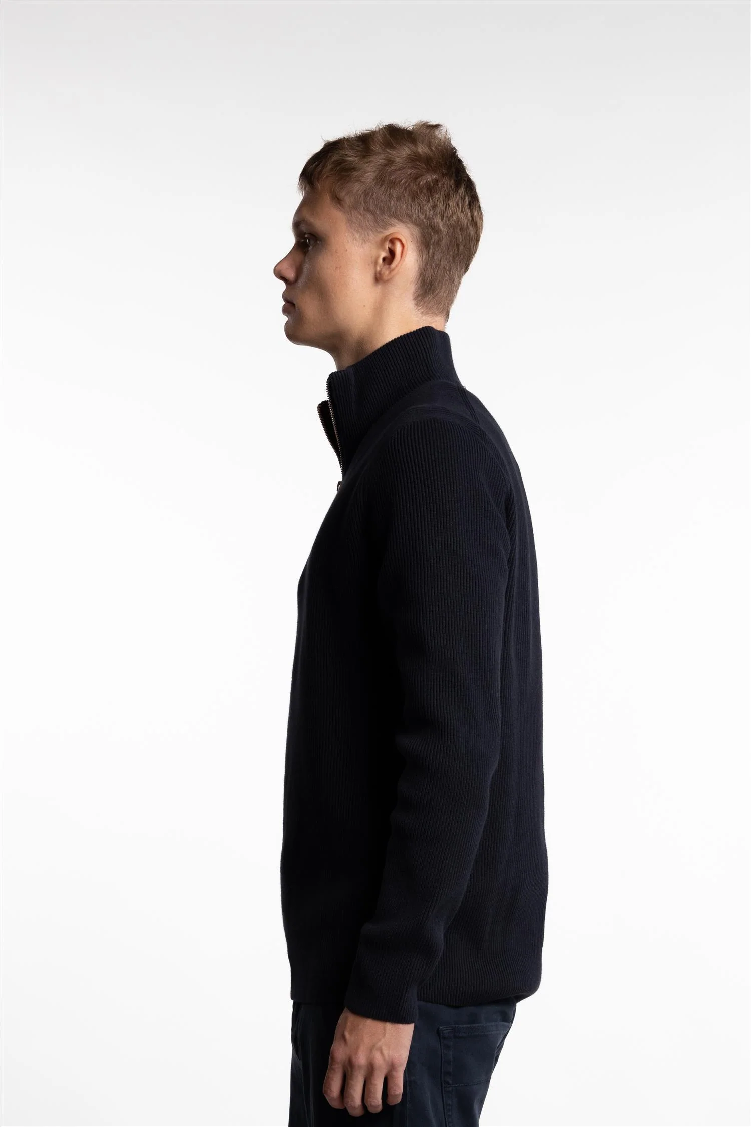 Half Zip Rib Knit Navy - Image 5