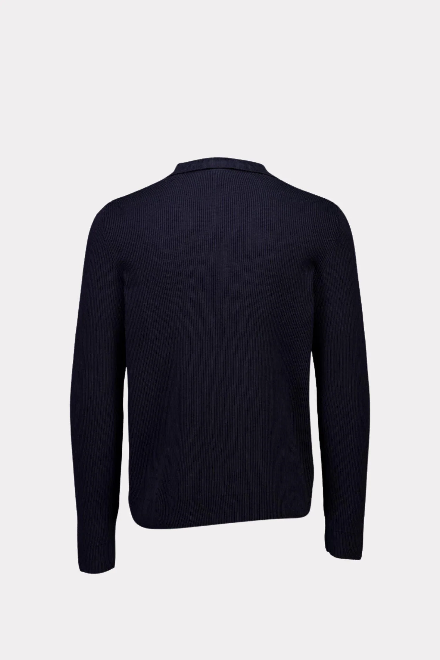 Rib Knitted L/ S V-Neck Polo Navy - Image 2