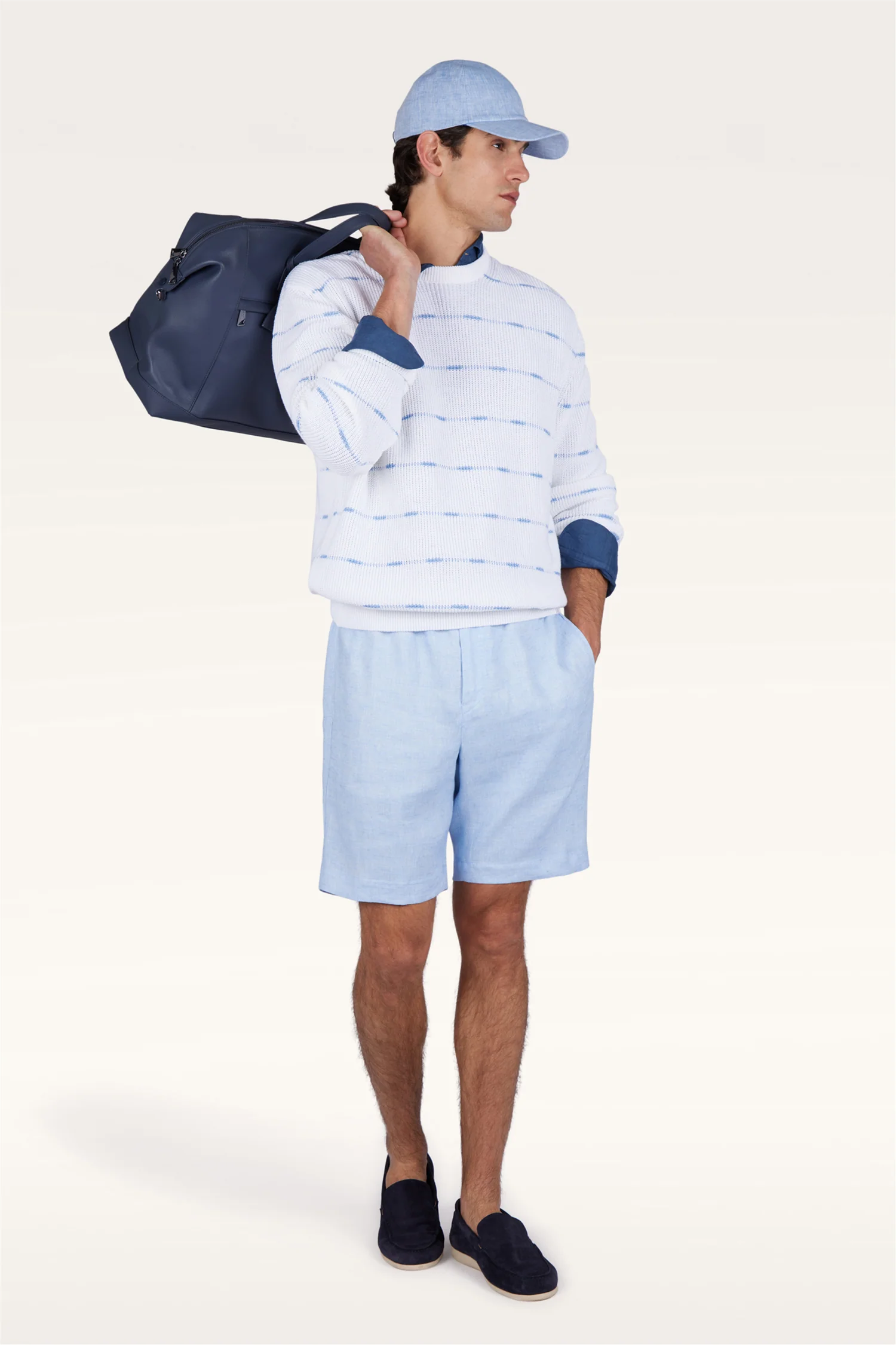 Crew-Neck Sweater Linen/Cotton Urukai With Striped Pattern - Image 3