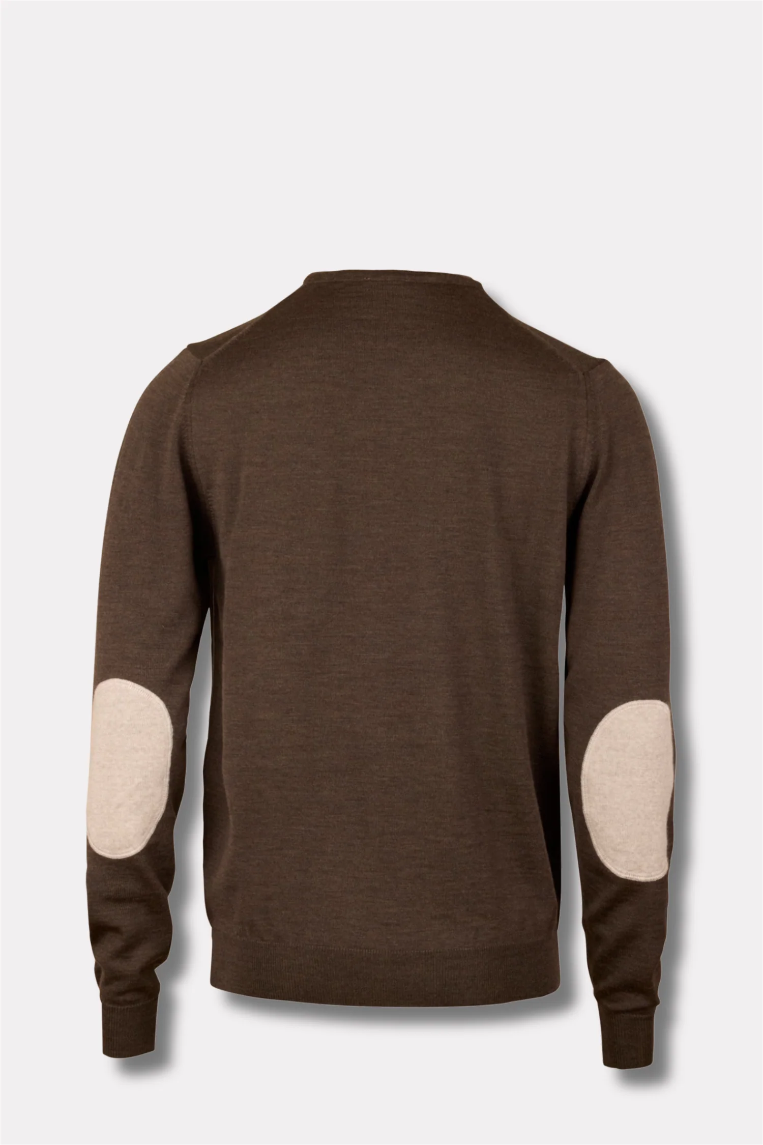 Merino Wool Crew Neck Elbow Patch Dark Brown - Image 2