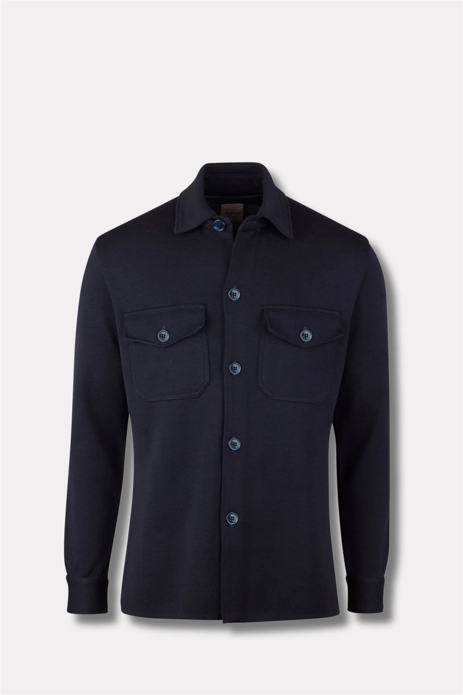 Knitted Merino Wool Overshirt Navy - Image 6
