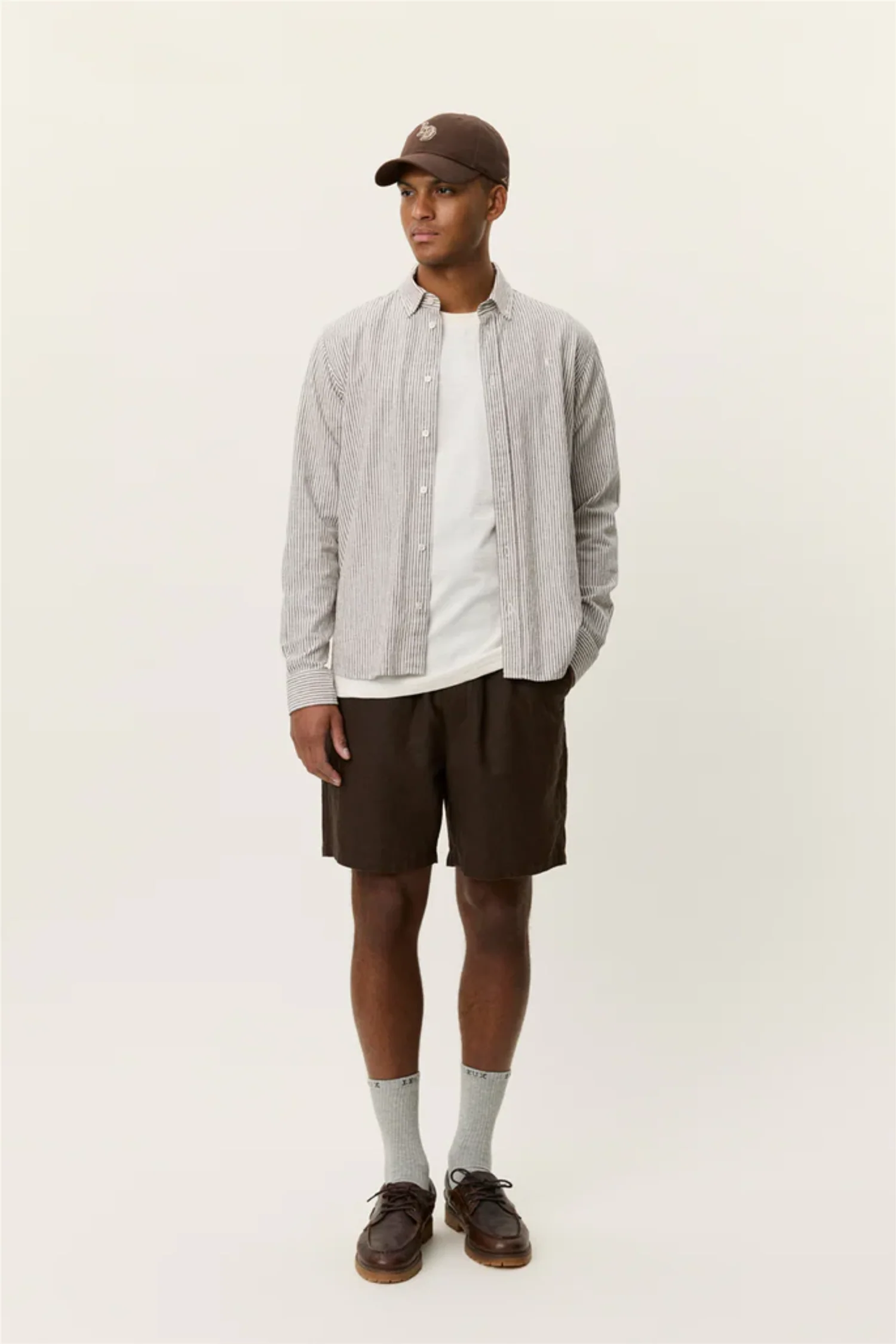 Konrad Stripe Cotton Linen Shirt Teak Brown - Image 3