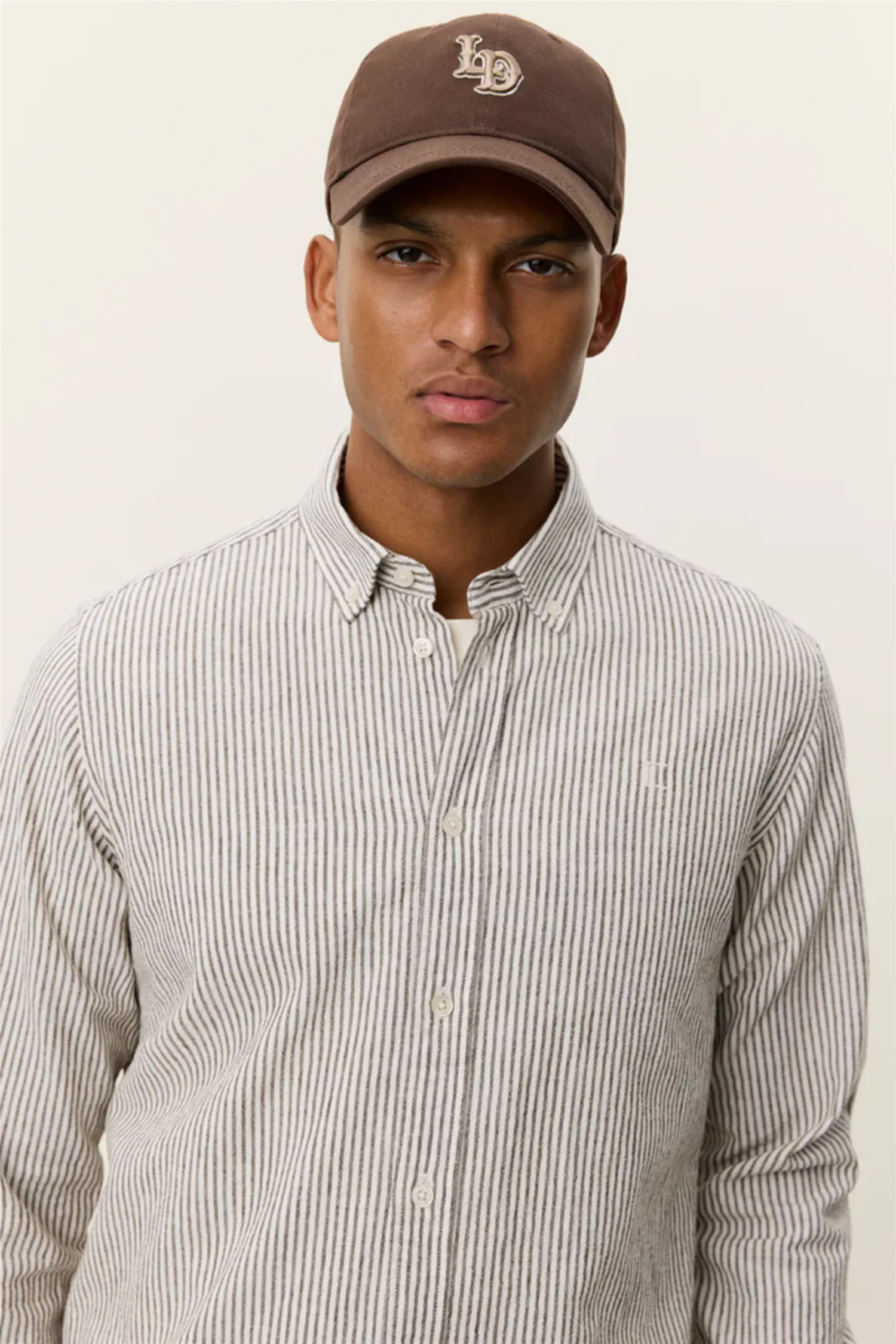 Konrad Stripe Cotton Linen Shirt Teak Brown - Image 4