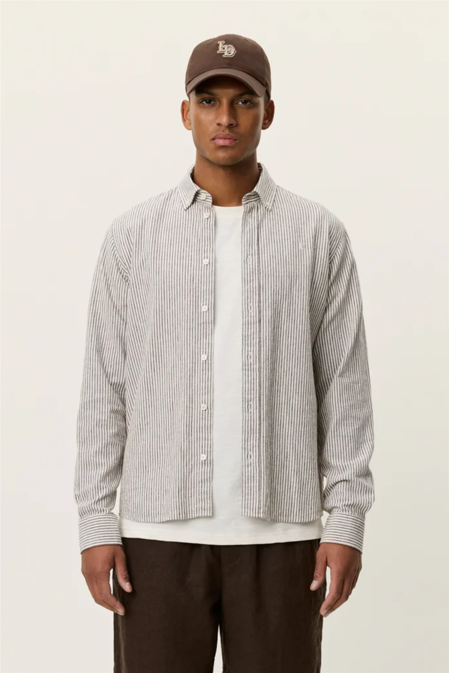 Konrad Stripe Cotton Linen Shirt Teak Brown - Image 5