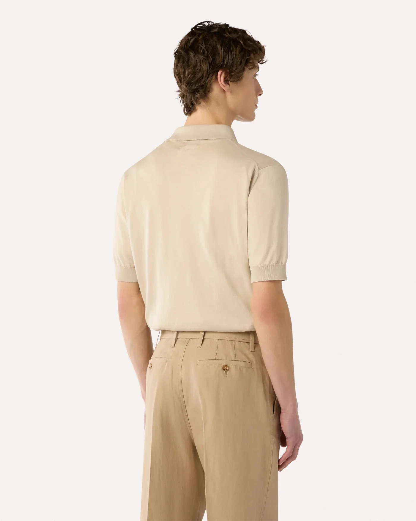 Knitted Cotton Polo Shirt Cream - Image 5