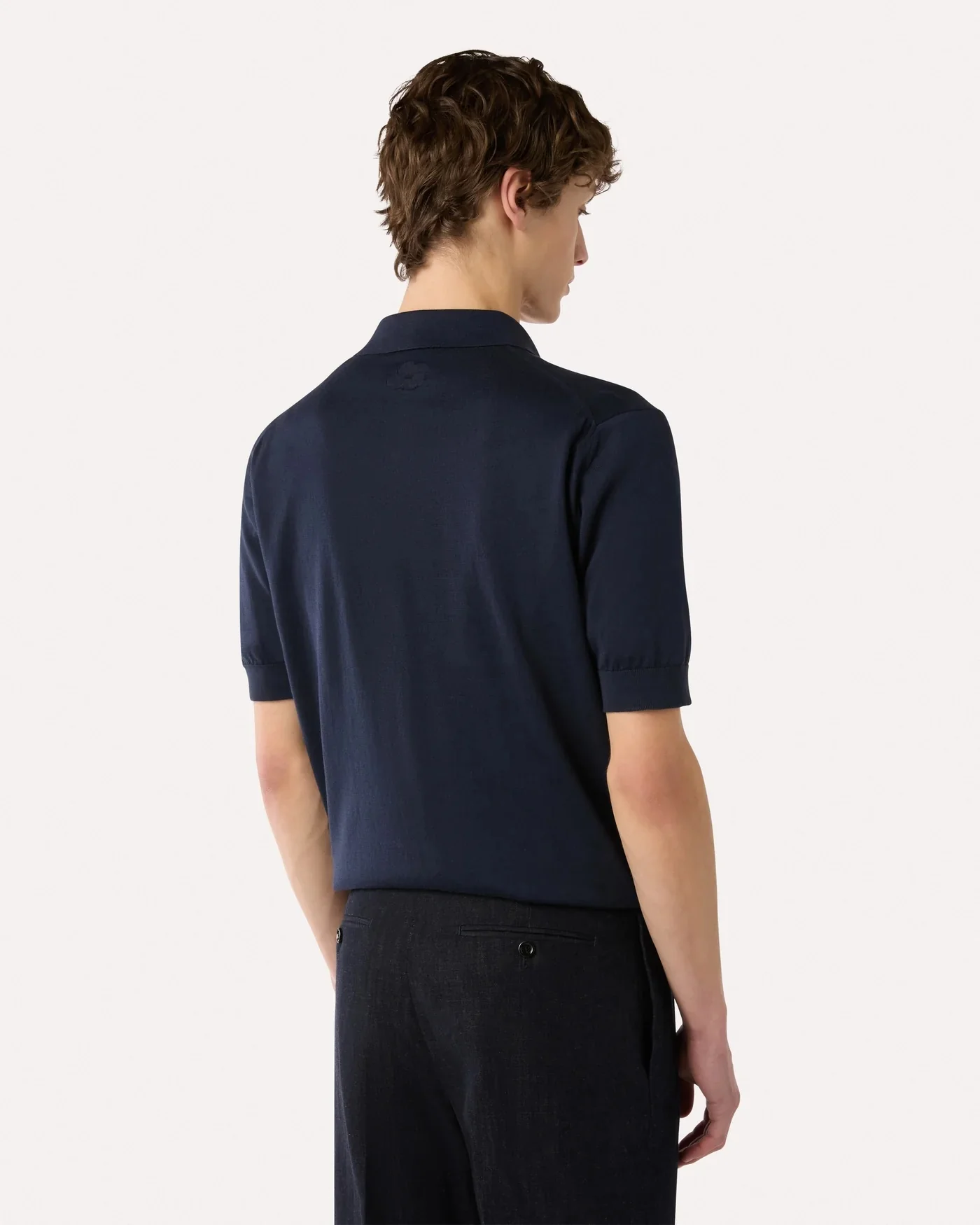 Knitted Cotton Polo Shirt Blue - Image 5