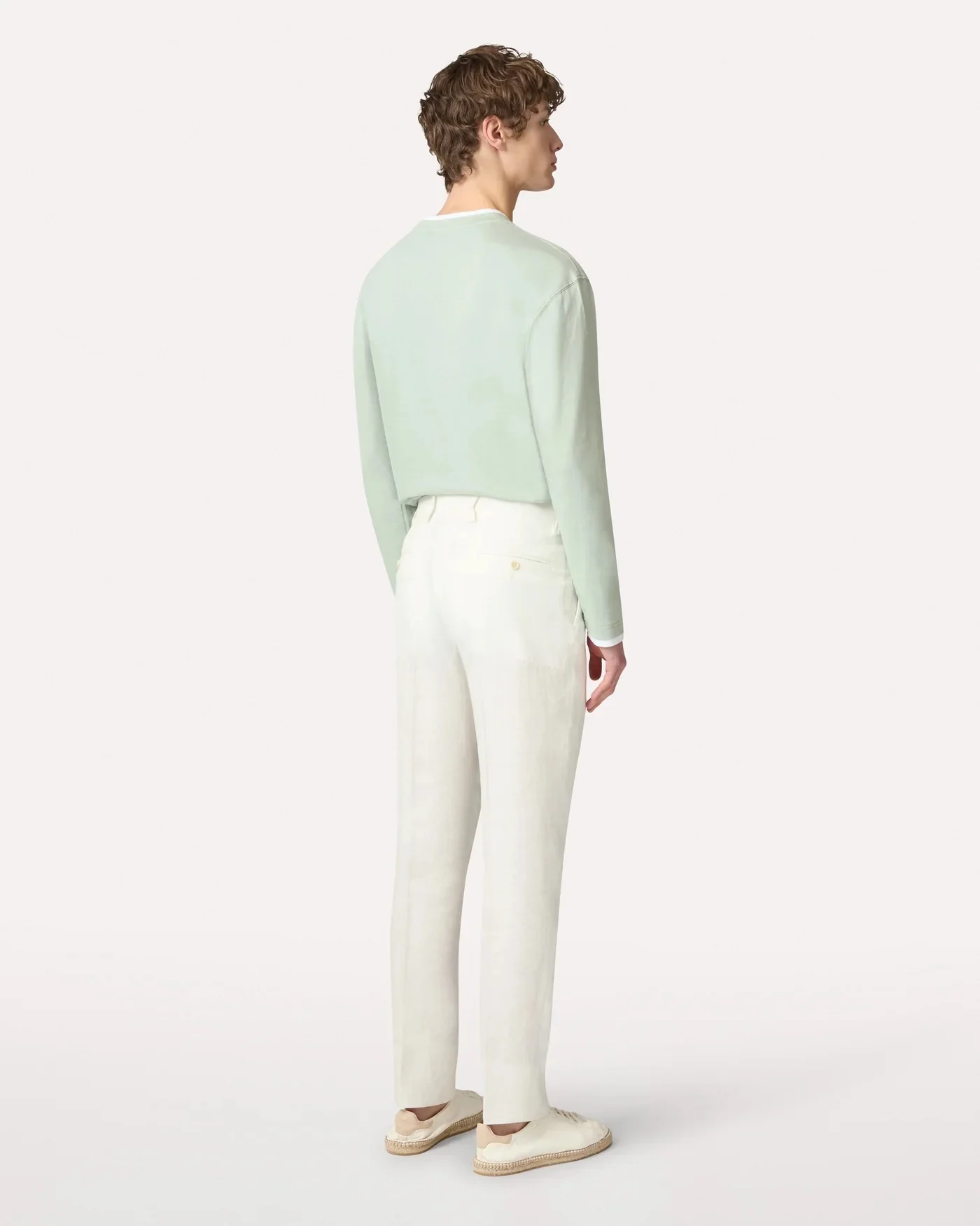 Linen Flat-front Trousers Cream - Image 5