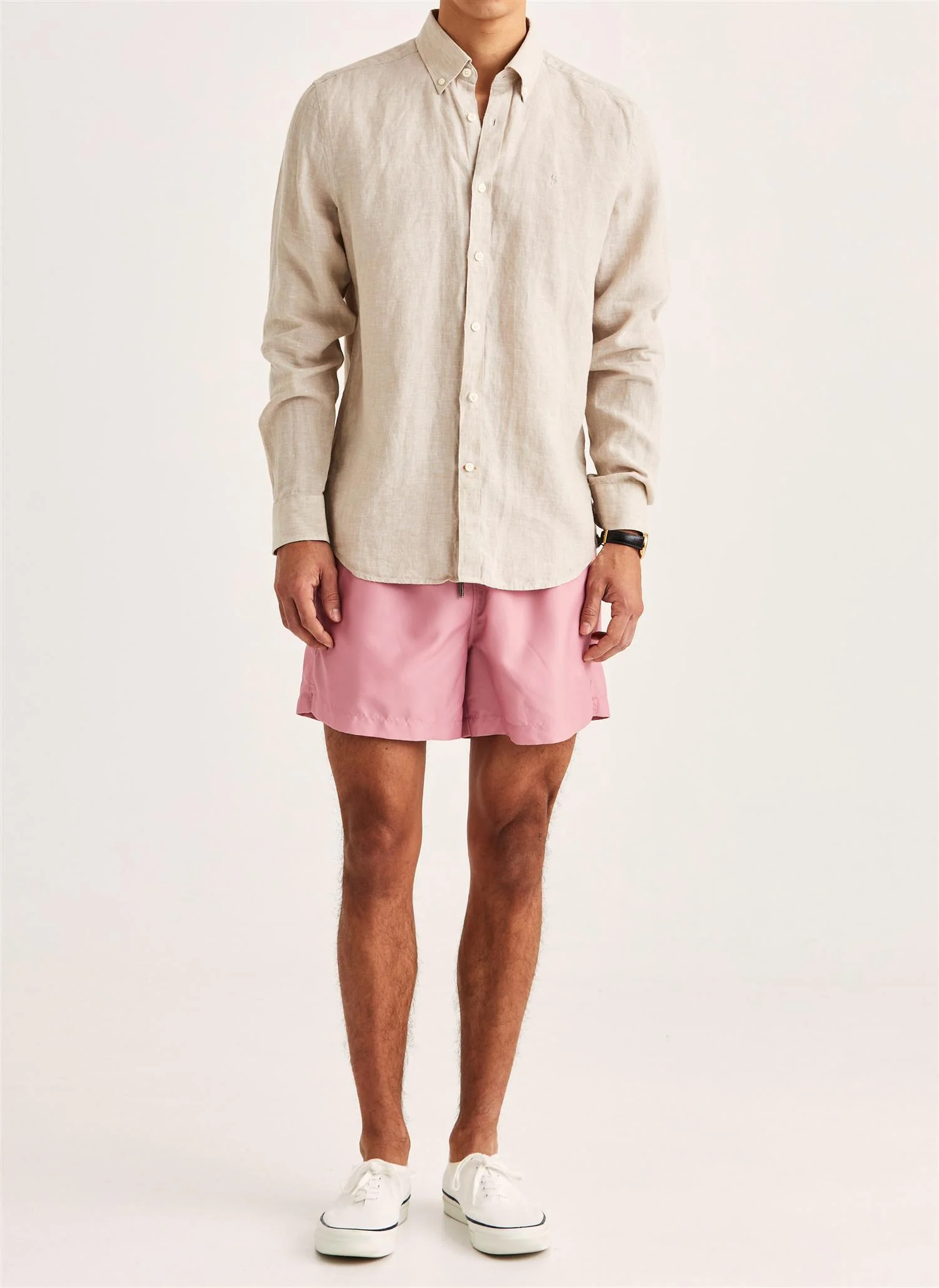 Douglas Classic Fit Linen Shirt Khaki - Image 4