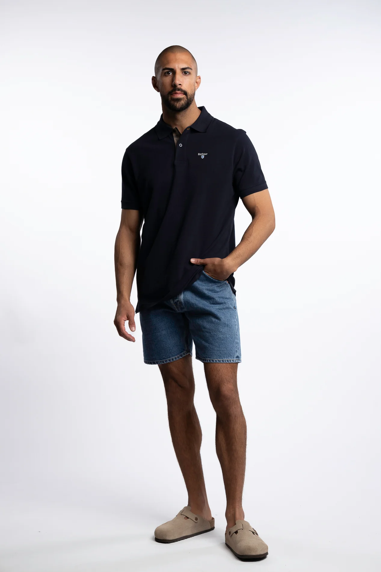 Tartan Pique Polo Shirt Navy - Image 3