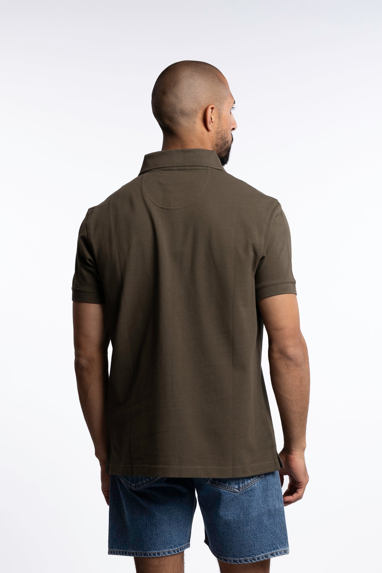 Tartan Pique Polo Shirt Olive - Image 3