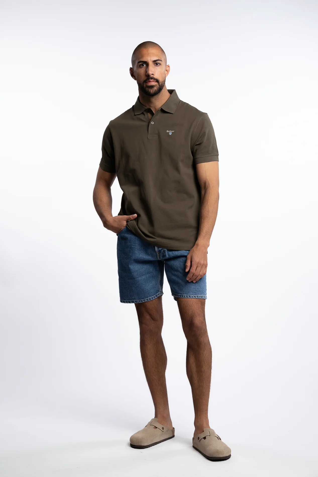 Tartan Pique Polo Shirt Olive - Image 5
