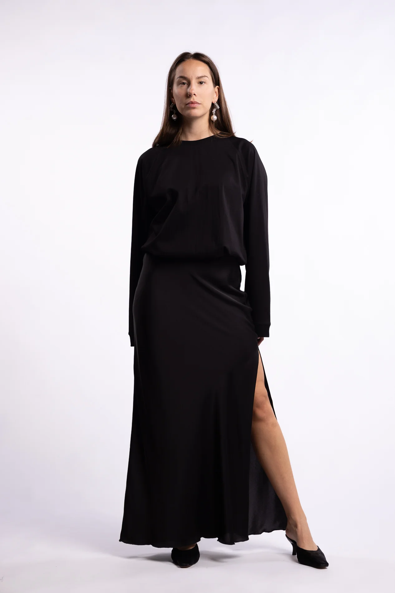 Hana Long Silk Skirt- Black - Image 4