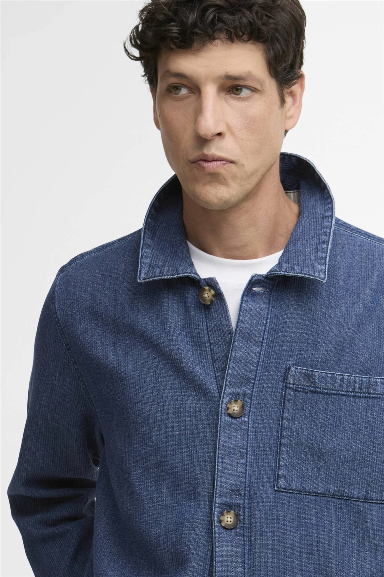 Aickmen Textured Denim Overshirt Indigo - Image 5