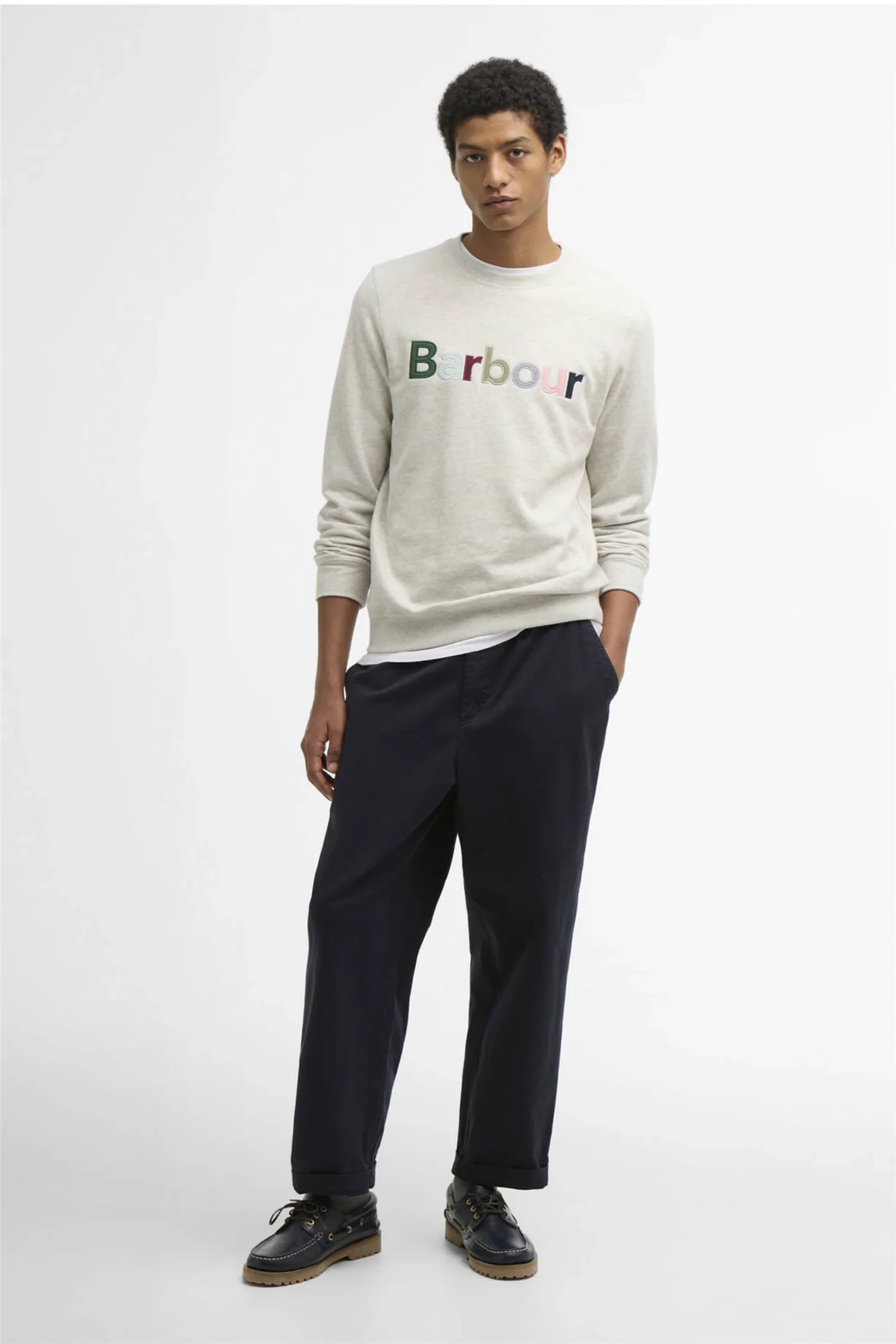 Pique Applique Crew Sweatshirt Ecru Marl - Image 3