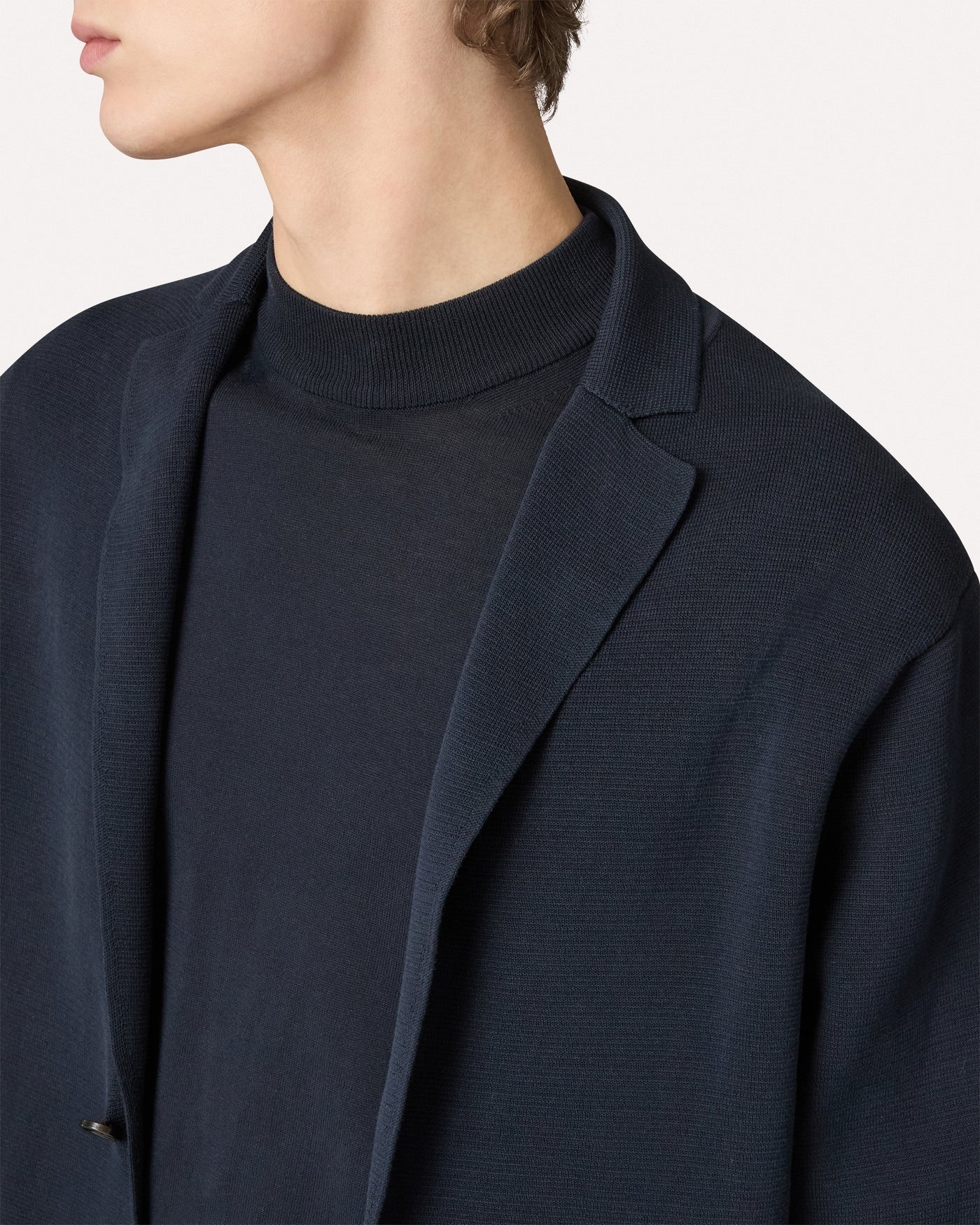 Single-Breasted Knit Jacket Blue - Image 4