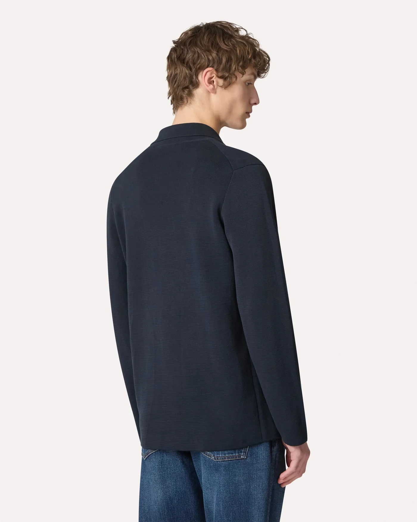 Single-Breasted Knit Jacket Blue - Image 5