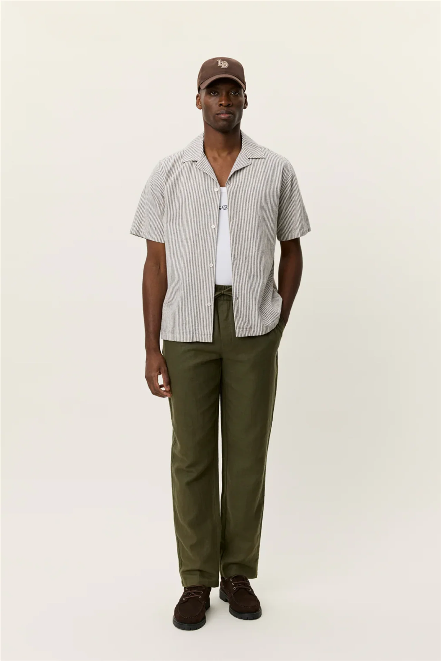 Lukas Stripe Cotton Linen SS Shirt Teak Brown - Image 3