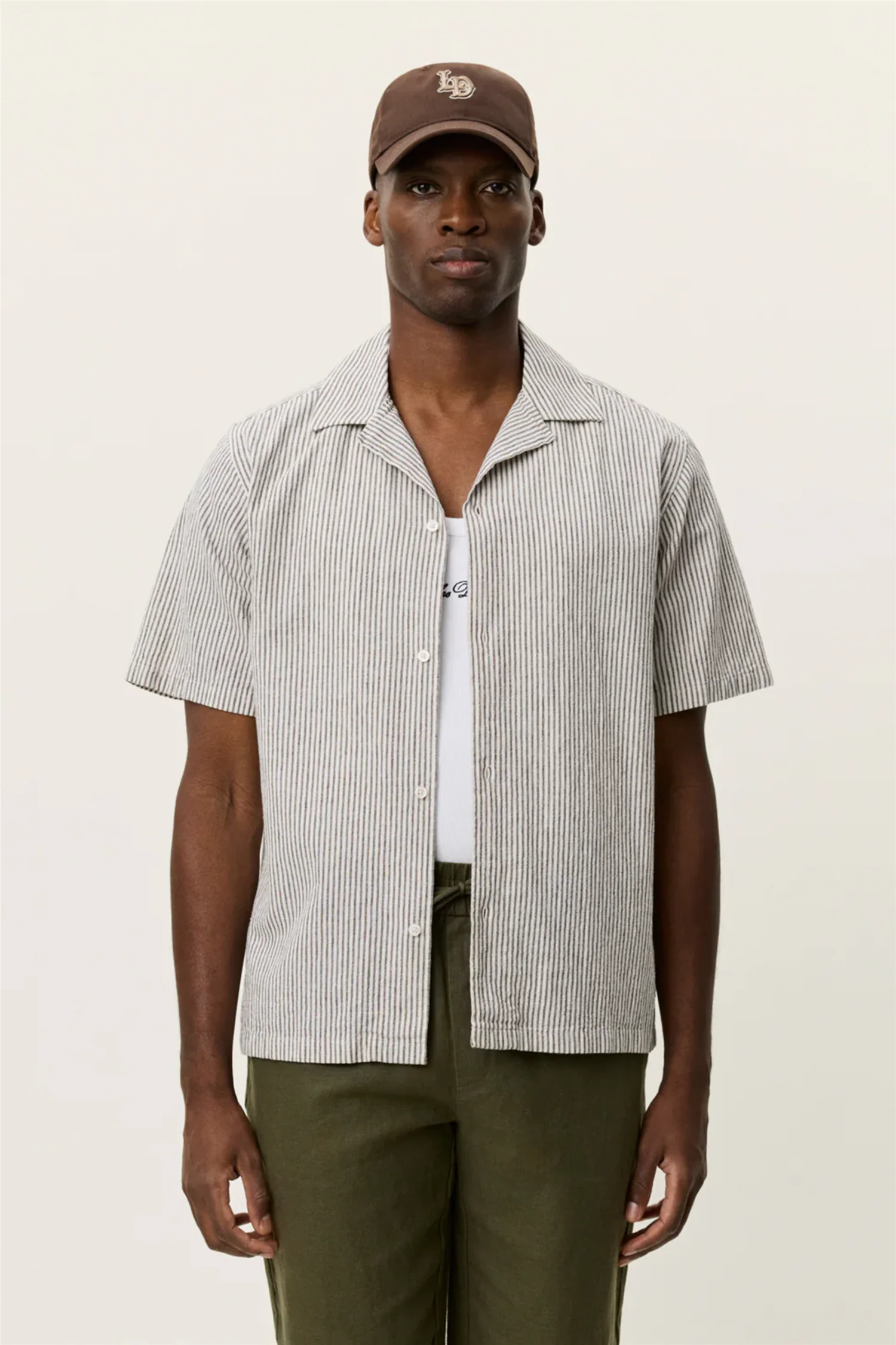 Lukas Stripe Cotton Linen SS Shirt Teak Brown - Image 5