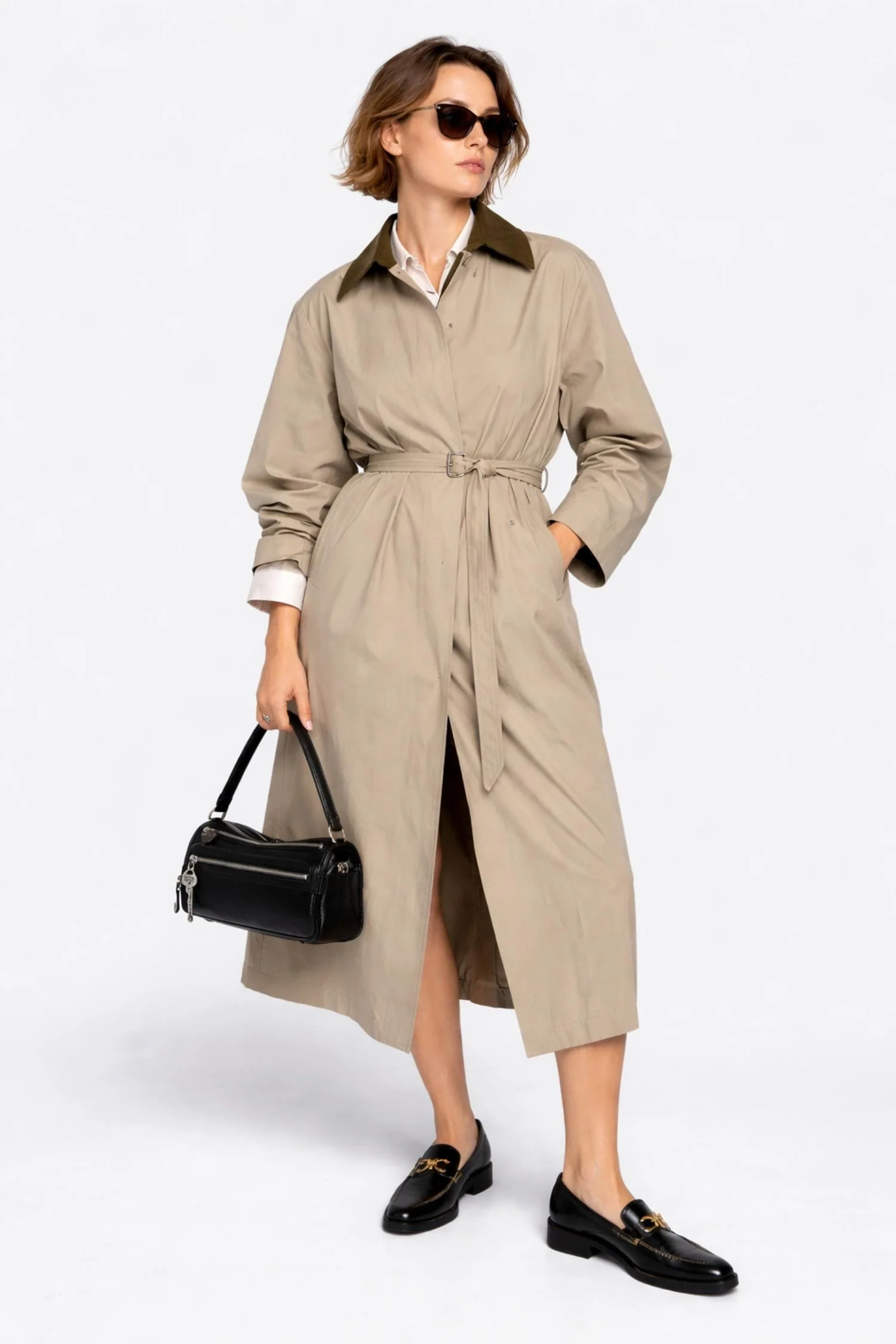 Belted Trenchcoat- Khaki Grey - Image 2