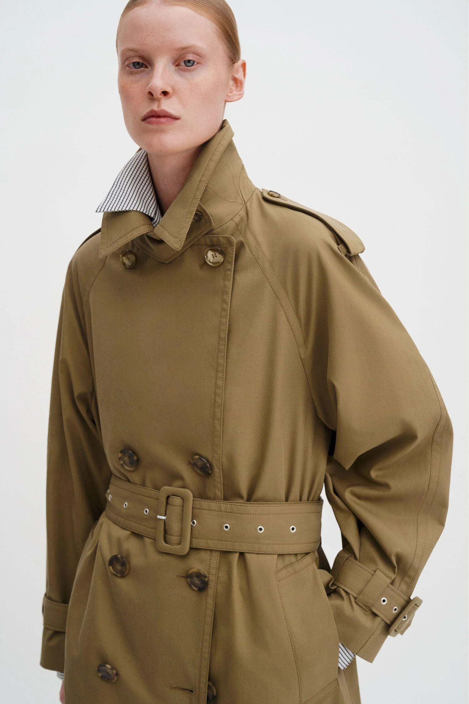 Cotton Trench Coat- Taupe Beige - Image 3