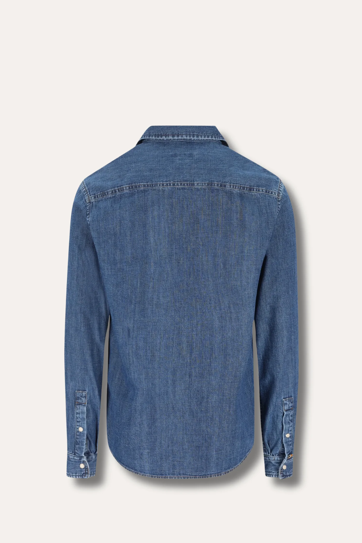 Western Long-Sleeve Shirt Lightweight Denim Medium Blue Stone Wash - Image 2