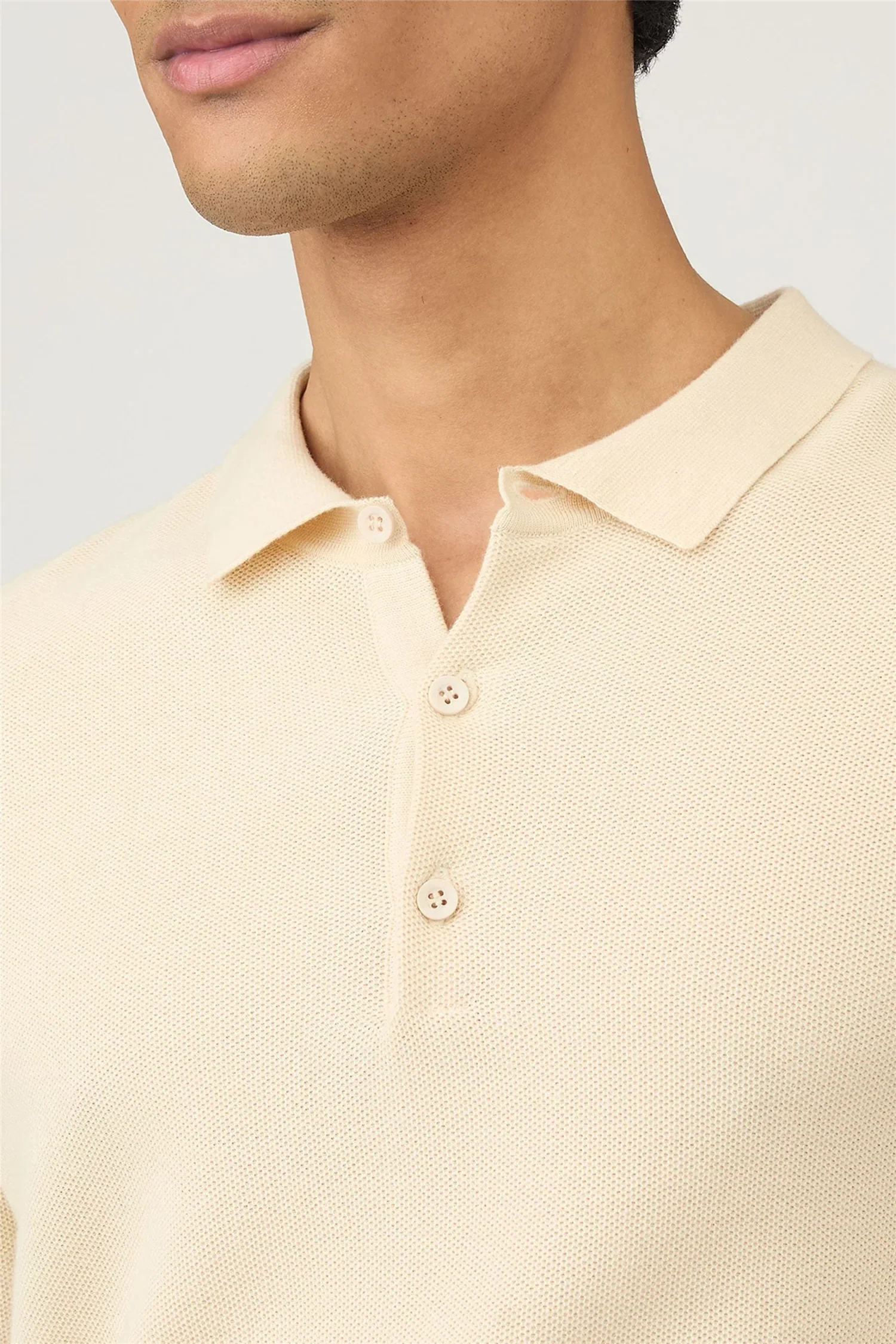Cotton Knit Polo Shirt Ecru - Image 2
