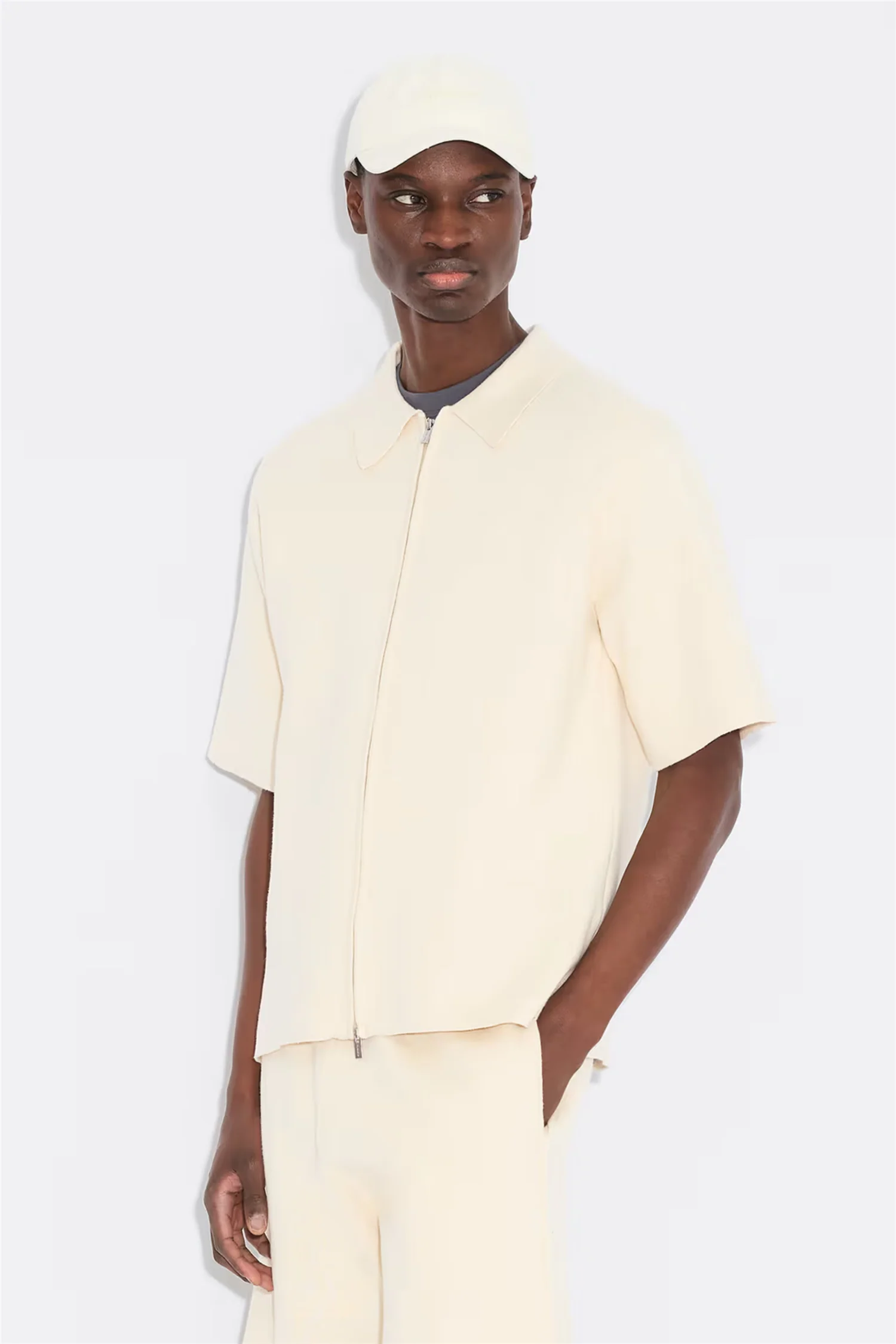 Summer Zip-Up Polo Knit Ecru - Image 2
