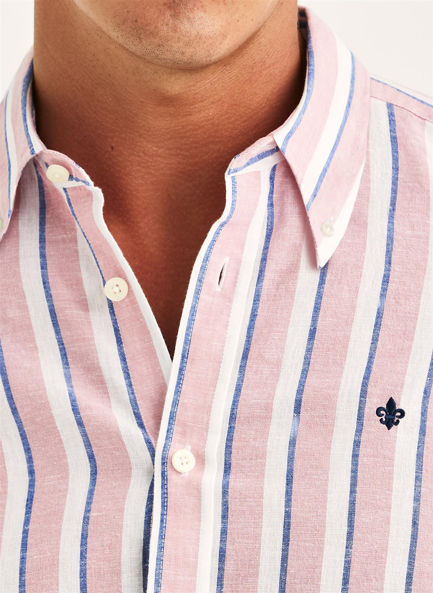 Douglas Classic Fit Linen Shirt Mix Stripe Pink - Image 3