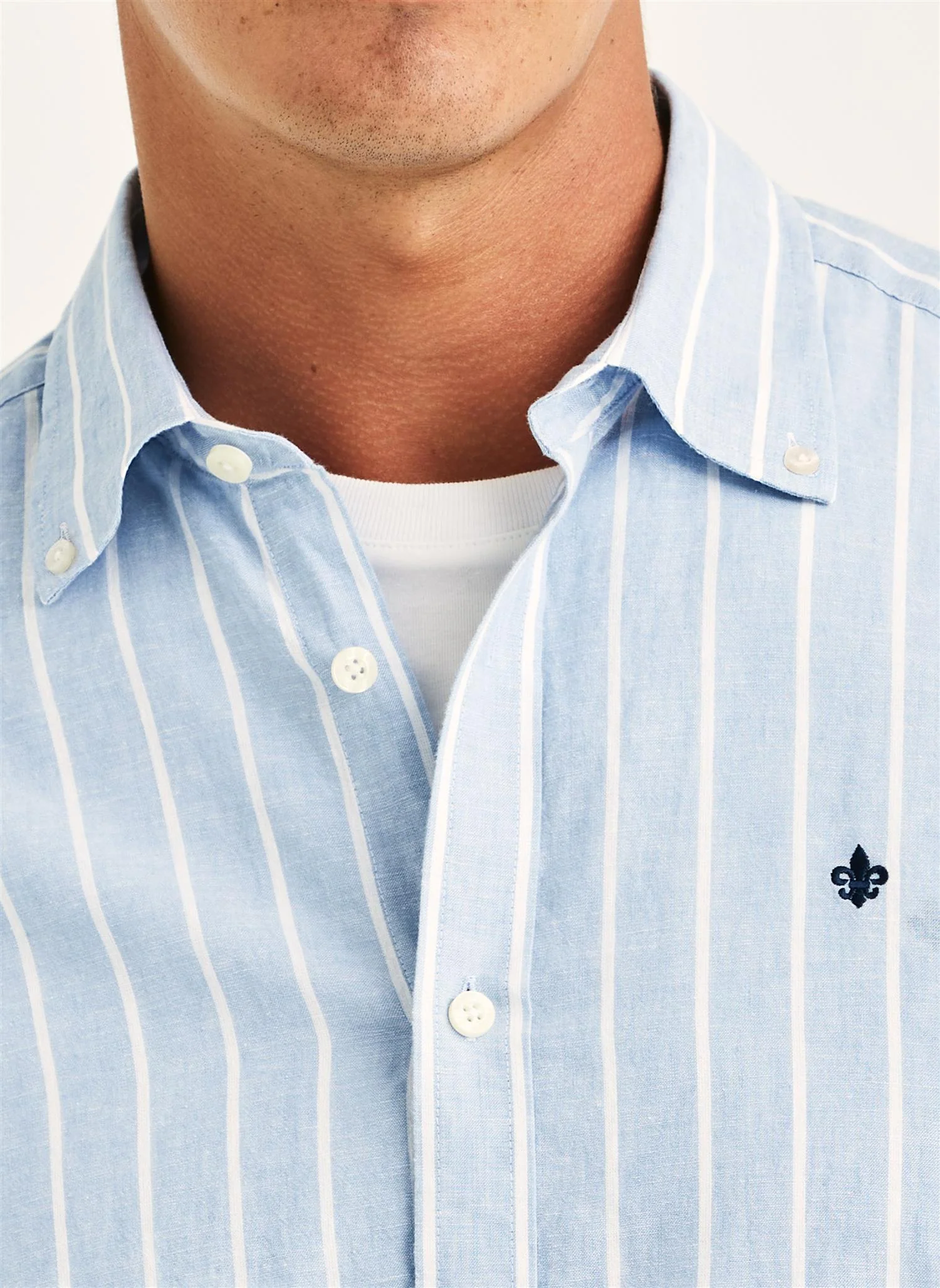 Douglas Classic Fit Linen Shirt Mix Stripe Light Blue - Image 3