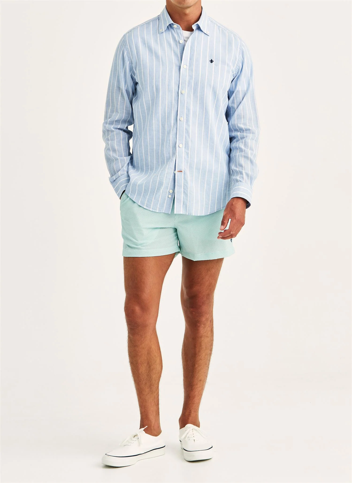 Douglas Classic Fit Linen Shirt Mix Stripe Light Blue - Image 4