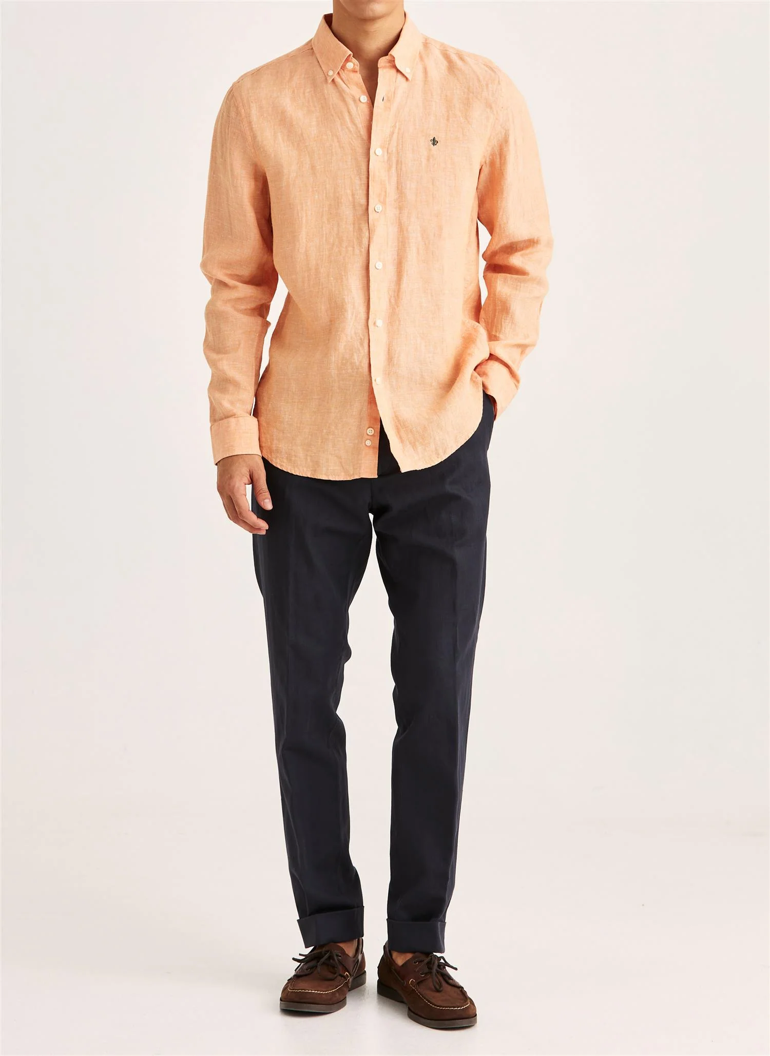 Douglas Classic Fit Linen Shirt Orange - Image 4