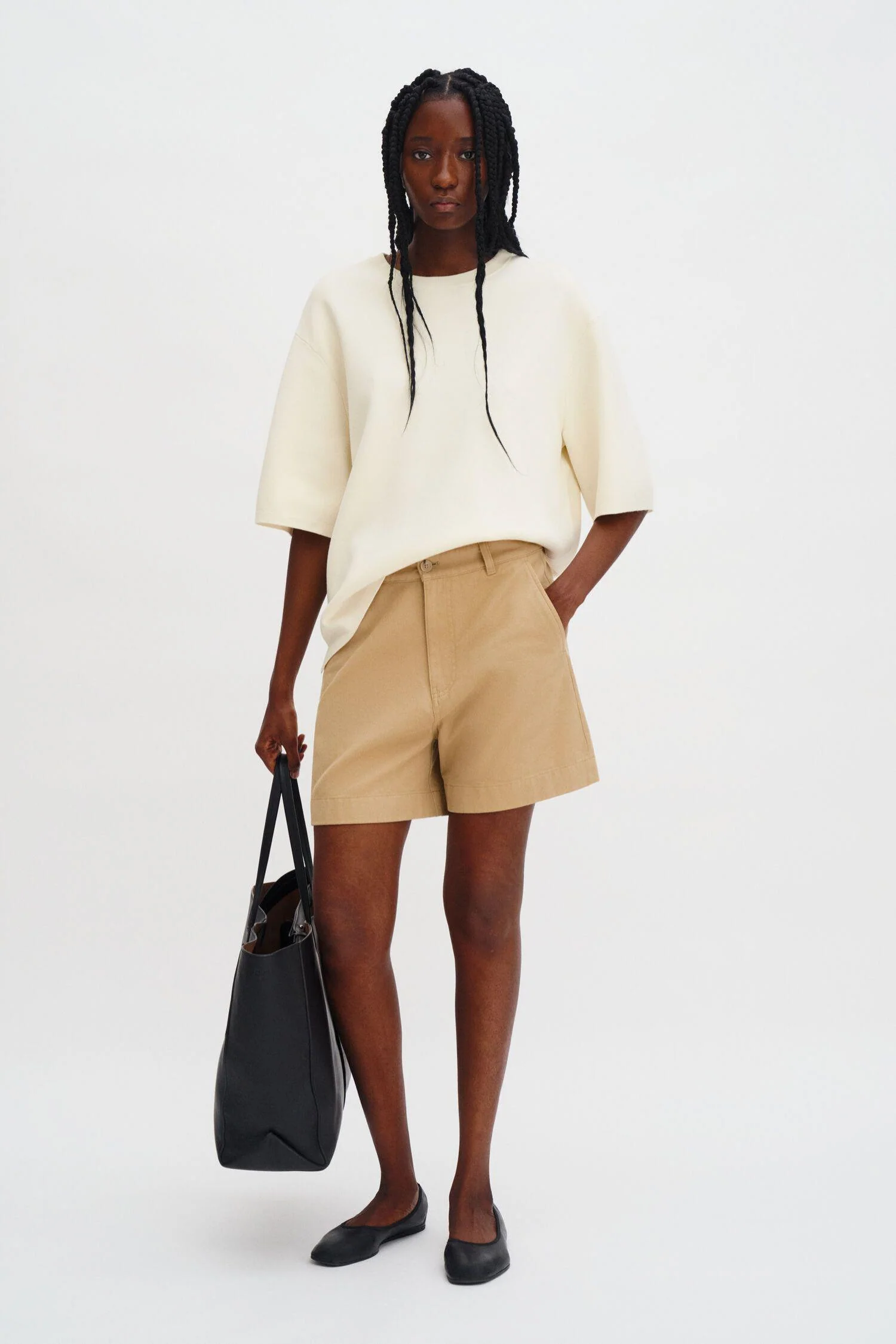 Baggy Cotton Shorts- Canvas Beige - Image 5