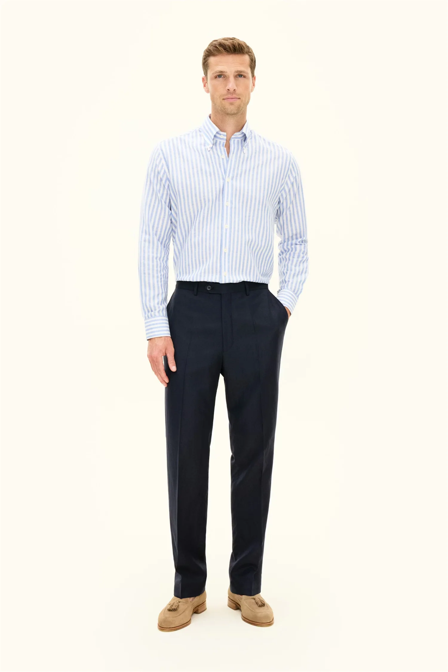 Del Regular Fit Wool/Linen Trousers Navy - Image 3