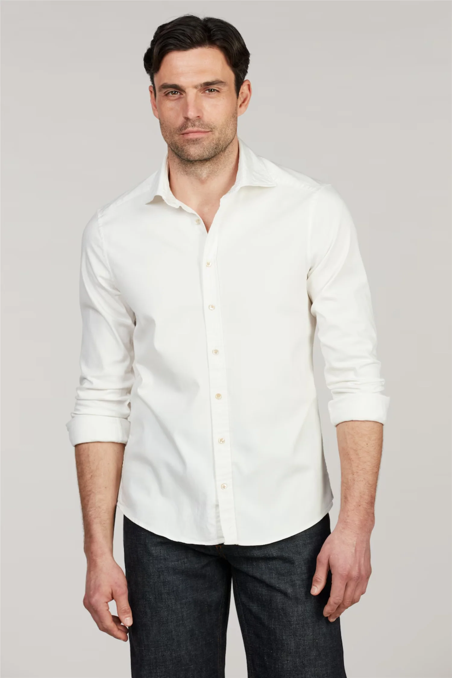 Casual Denim Stretch Shirt Off White - Image 6