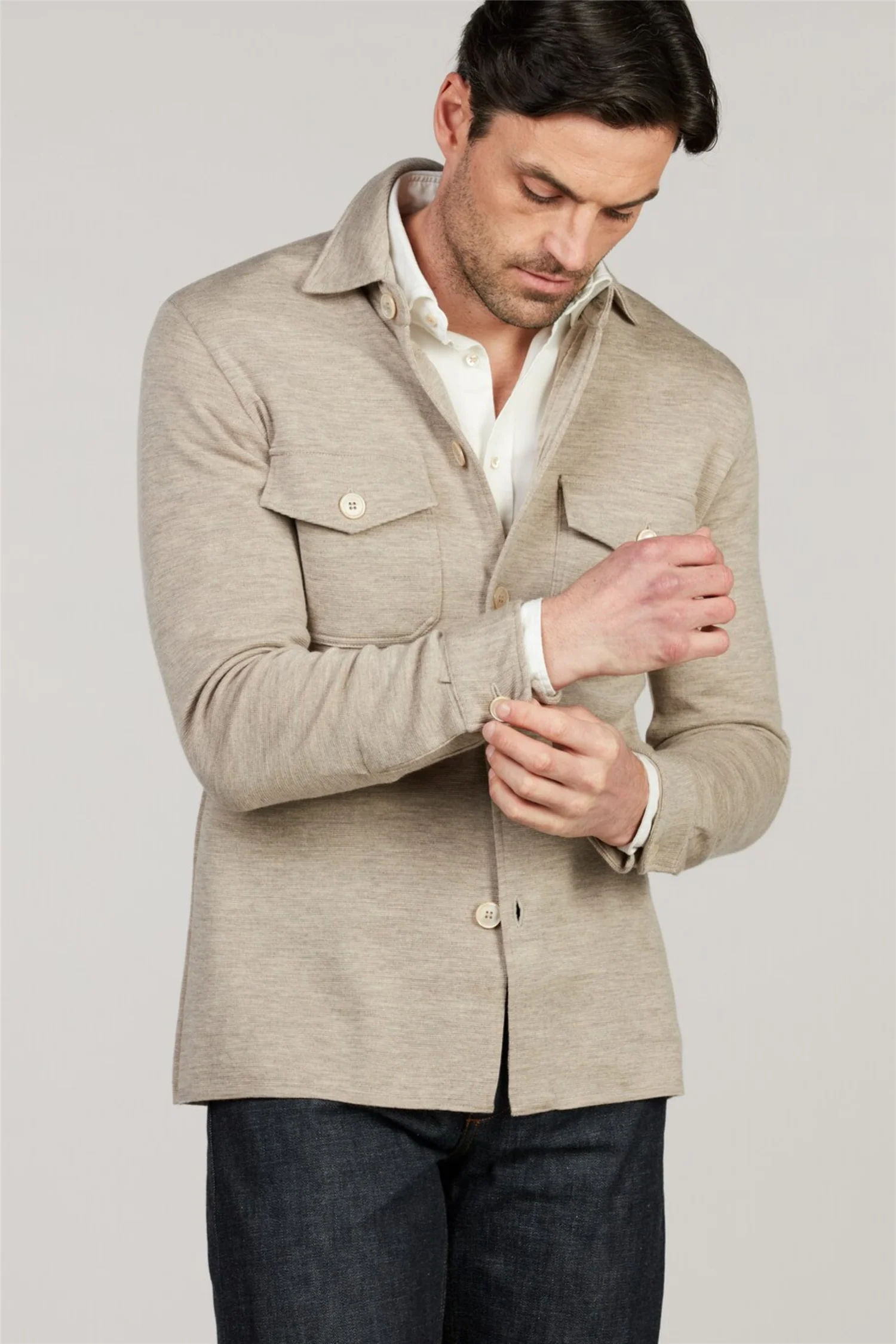 Casual Denim Stretch Shirt Off White - Image 7