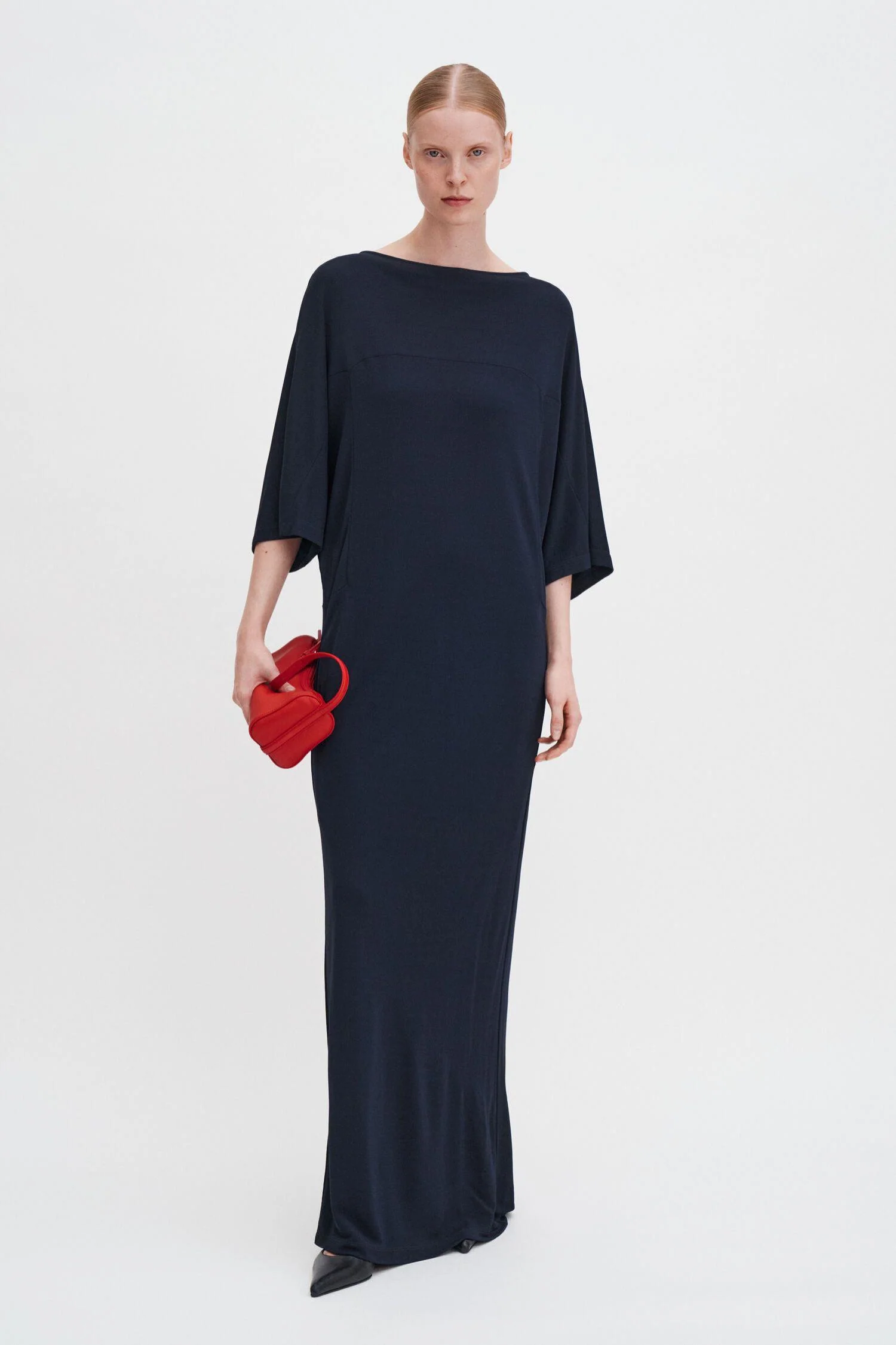 Crépe Jersey Batwing Dress - Navy - Image 4