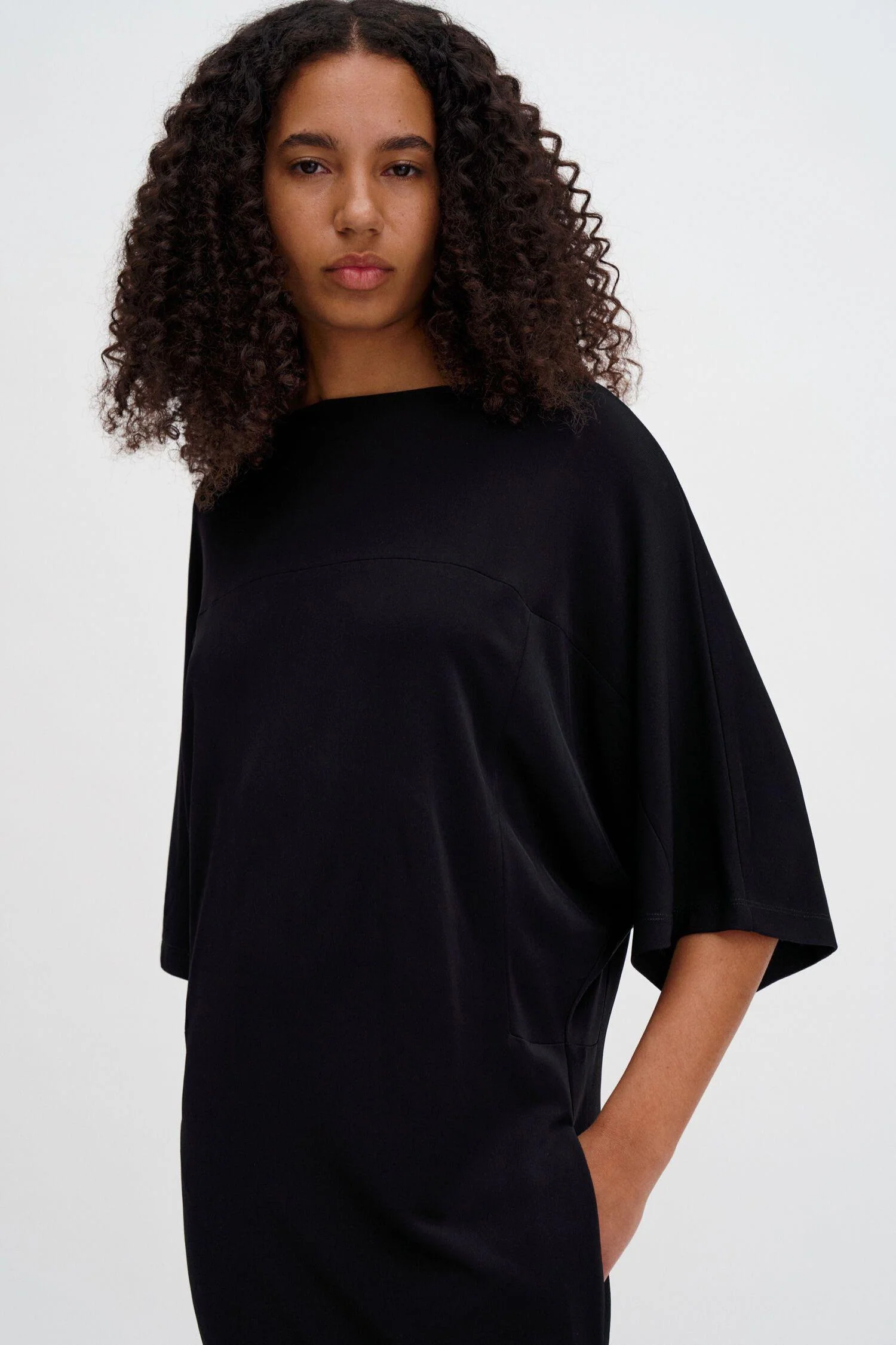 Crépe Jersey Batwing Dress - Black - Image 3