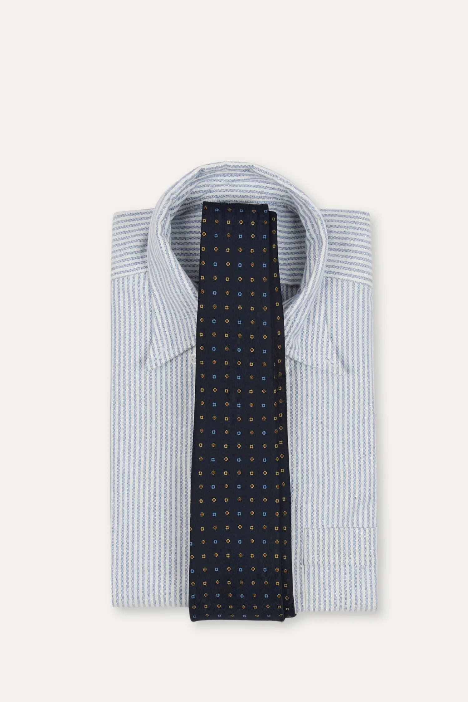 Geometric Flower Print Silk Self-Tipped Tie Navy - Image 3
