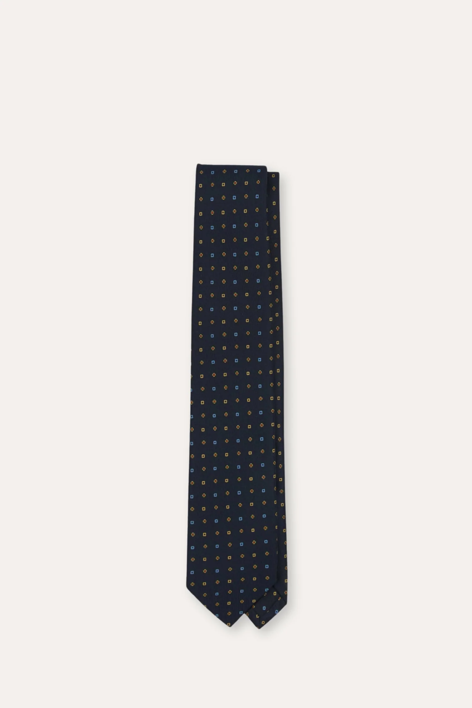 Geometric Flower Print Silk Self-Tipped Tie Navy - Image 4