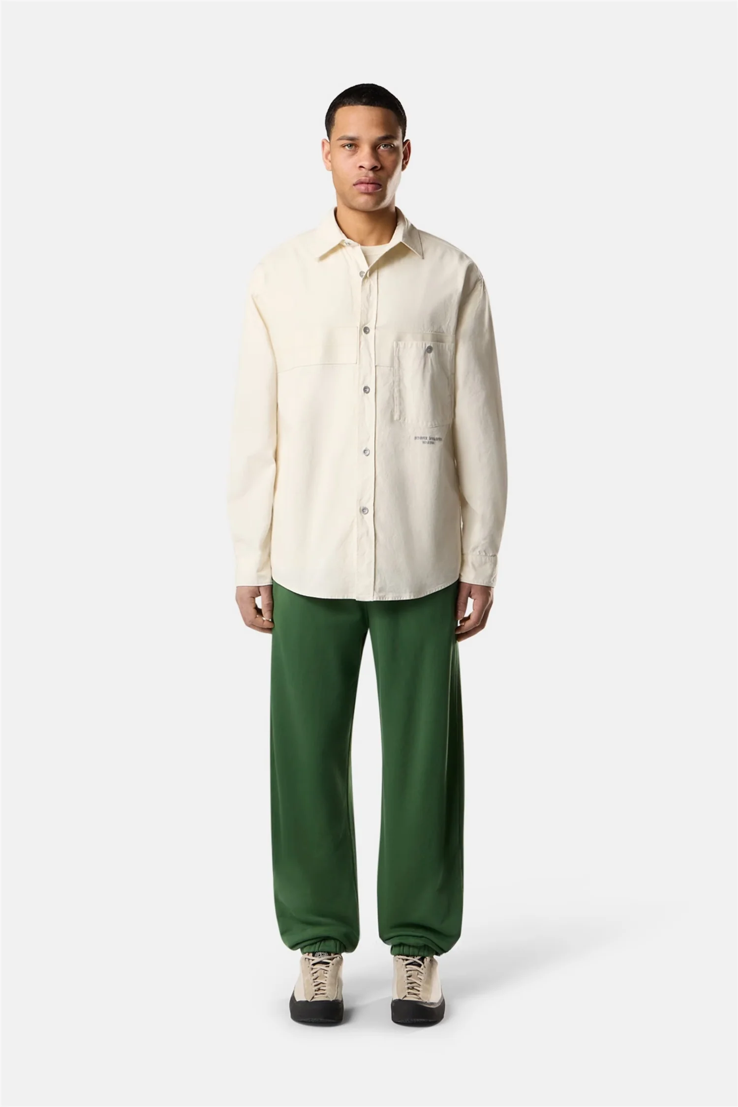 1200029 Regular-fit Overshirt With Stone Island Marina Embroidery Ivory - Image 5