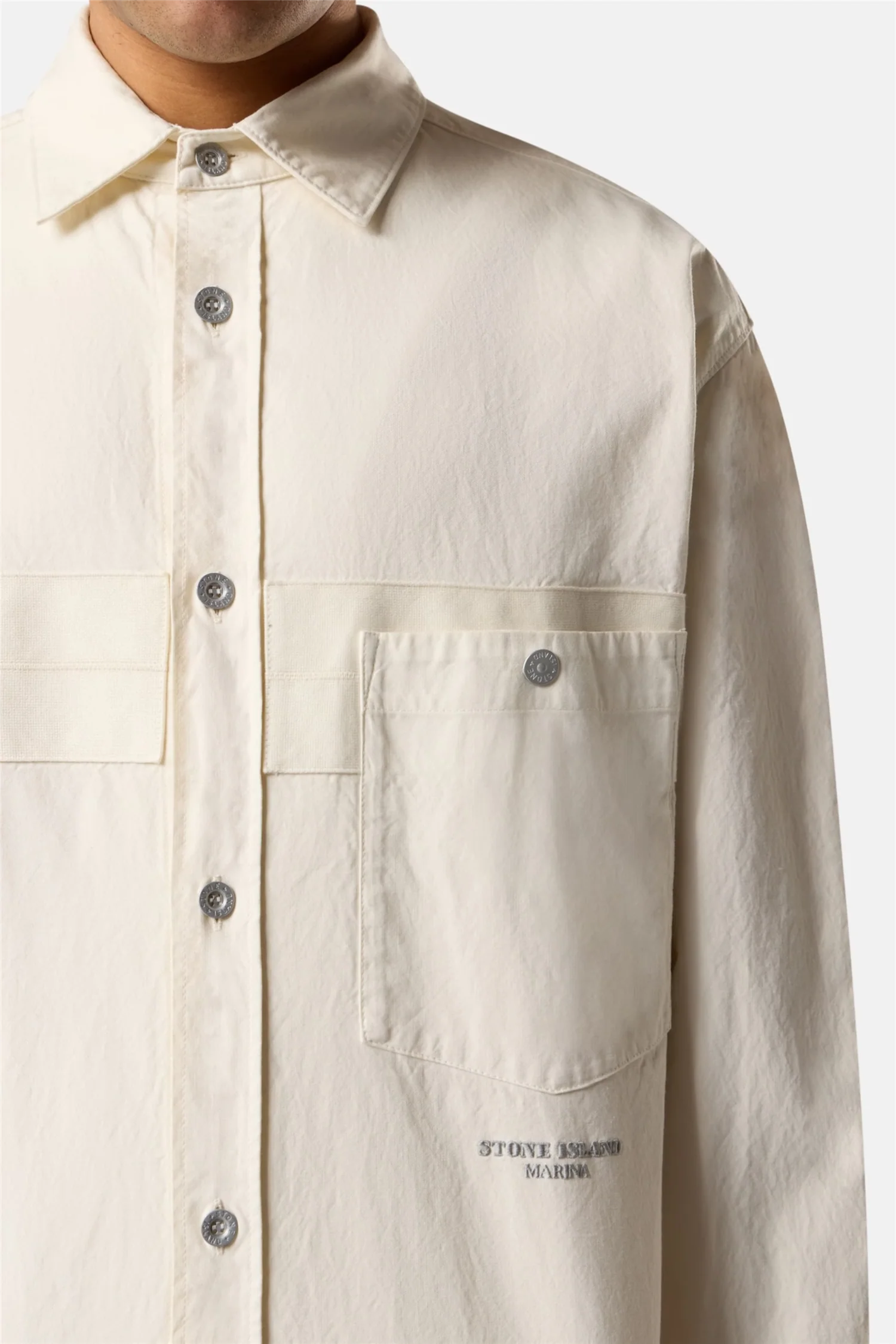 1200029 Regular-fit Overshirt With Stone Island Marina Embroidery Ivory - Image 6