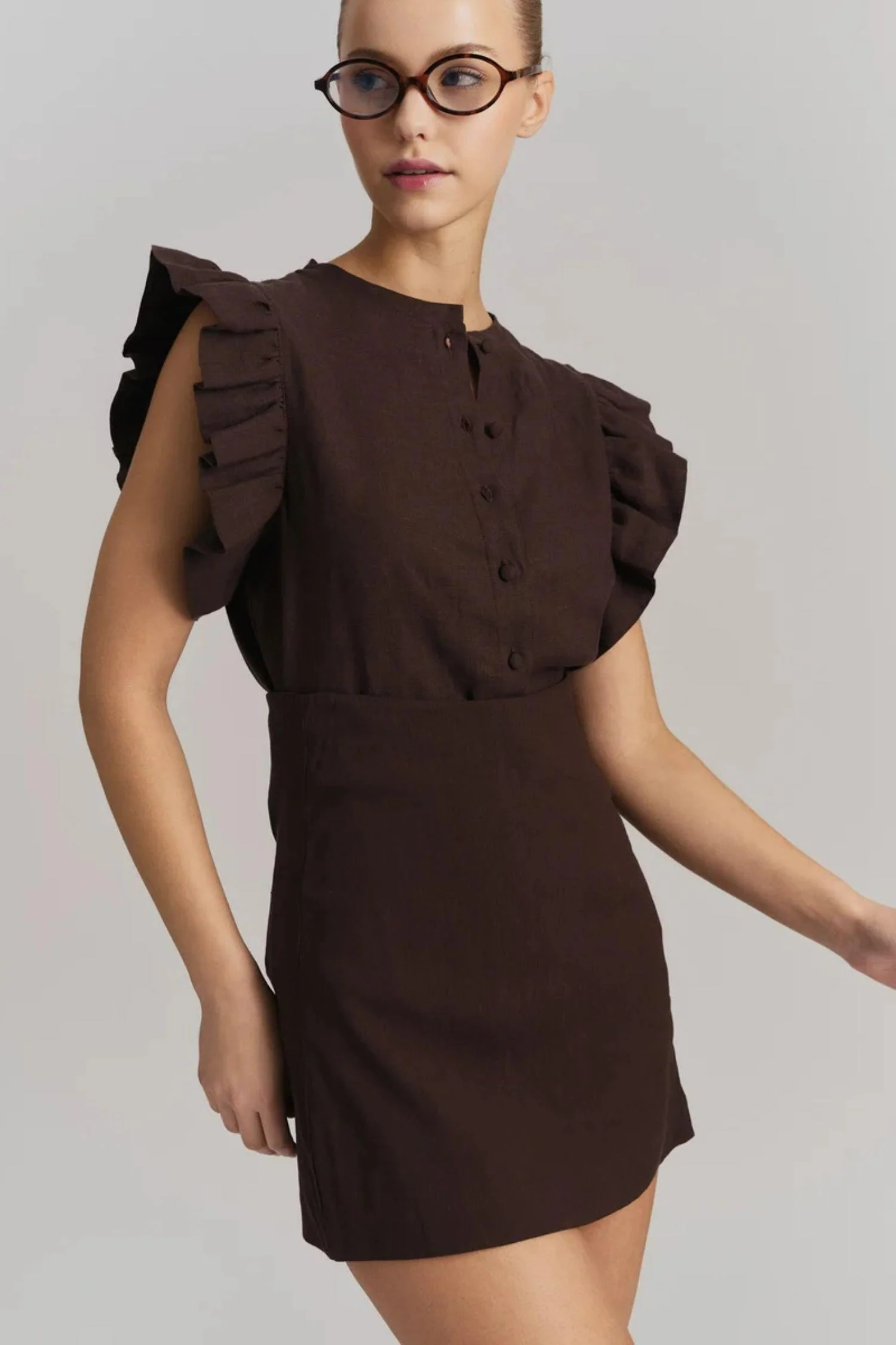 Pauline Linen Shirt Dark Brown - Image 2