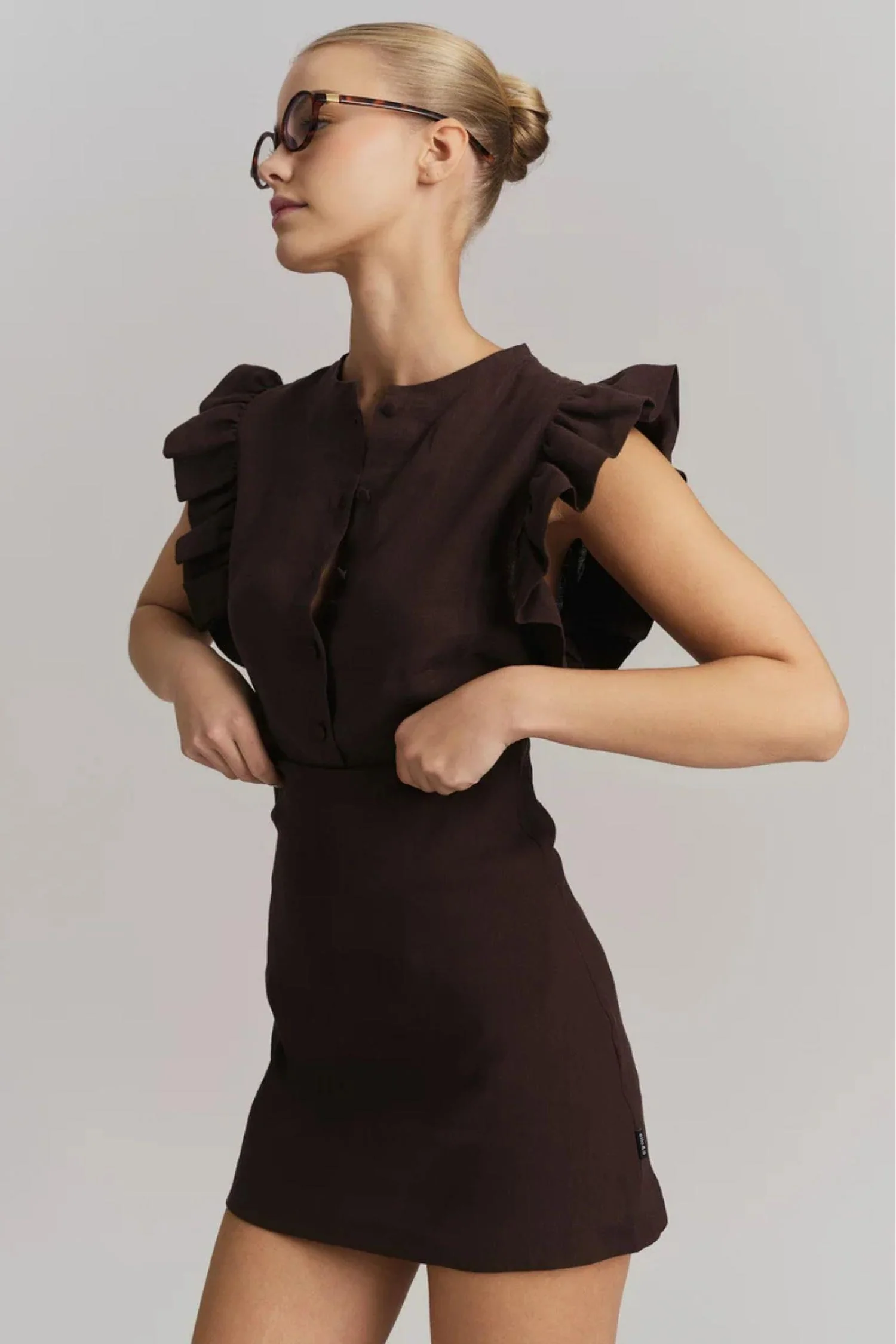 Pauline Linen Shirt Dark Brown - Image 4