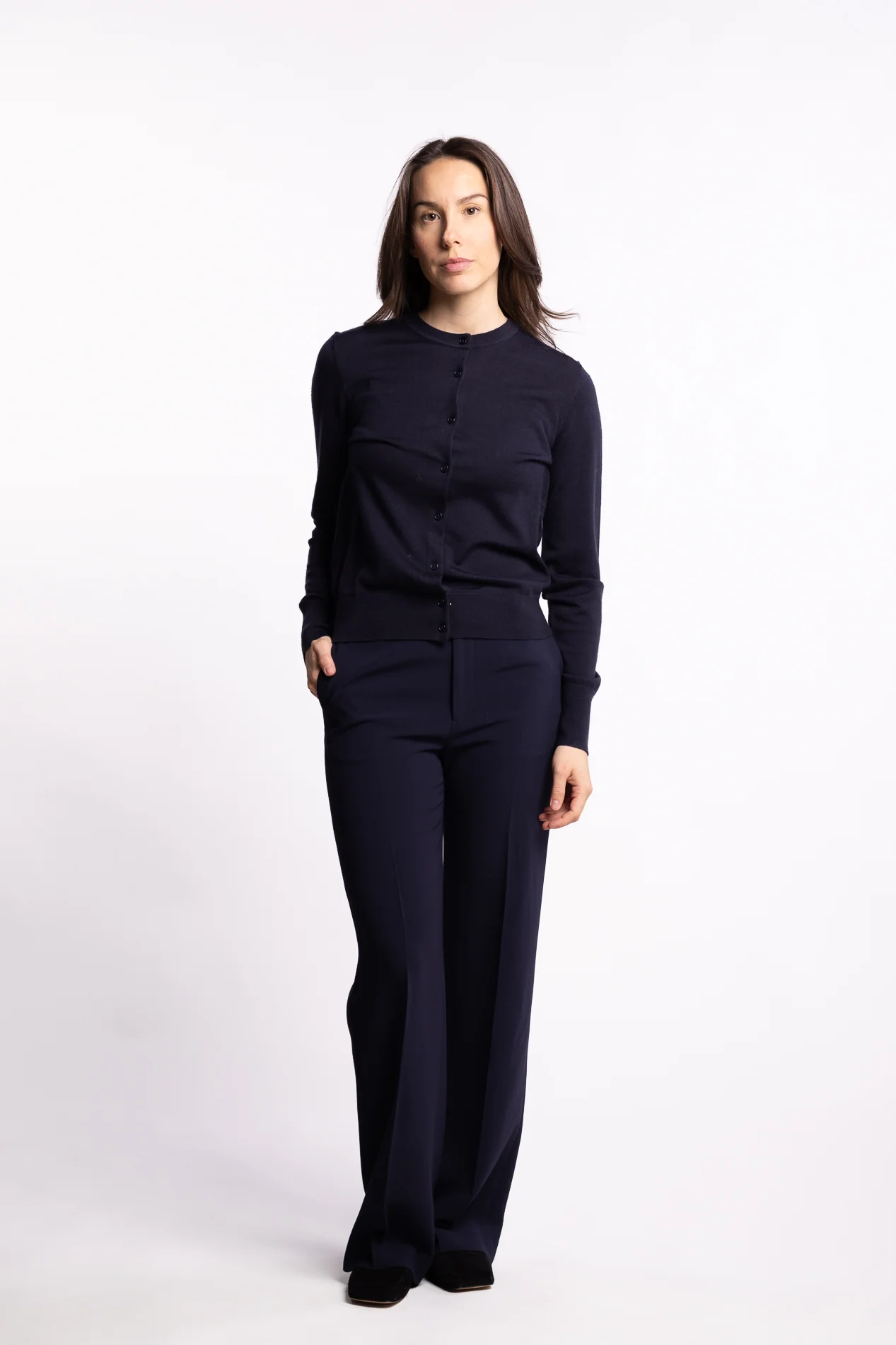 Merino Short Cardigan- Dark Navy - Image 4