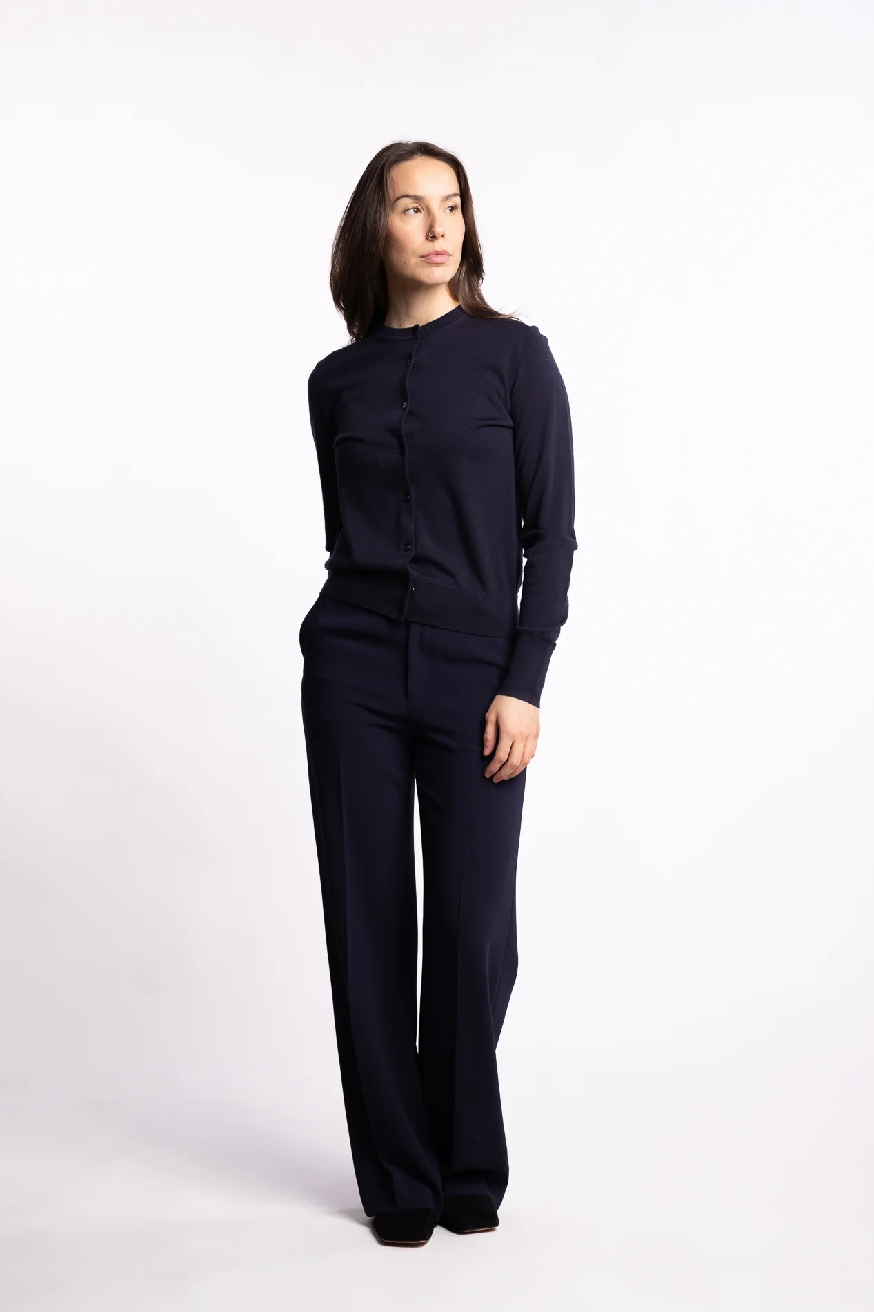 Merino Short Cardigan- Dark Navy - Image 5