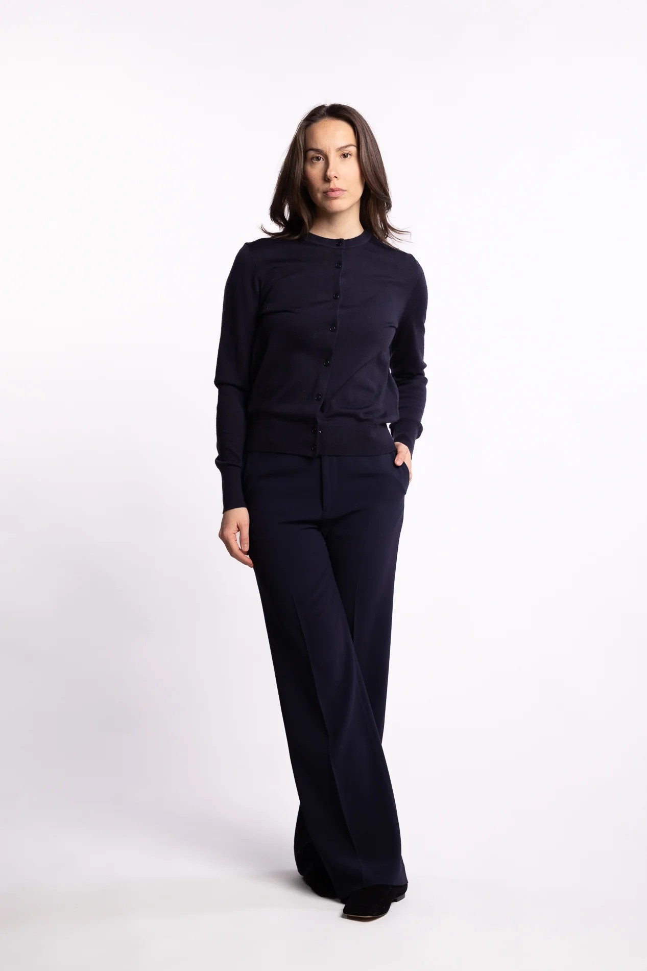 Merino Short Cardigan- Dark Navy - Image 6