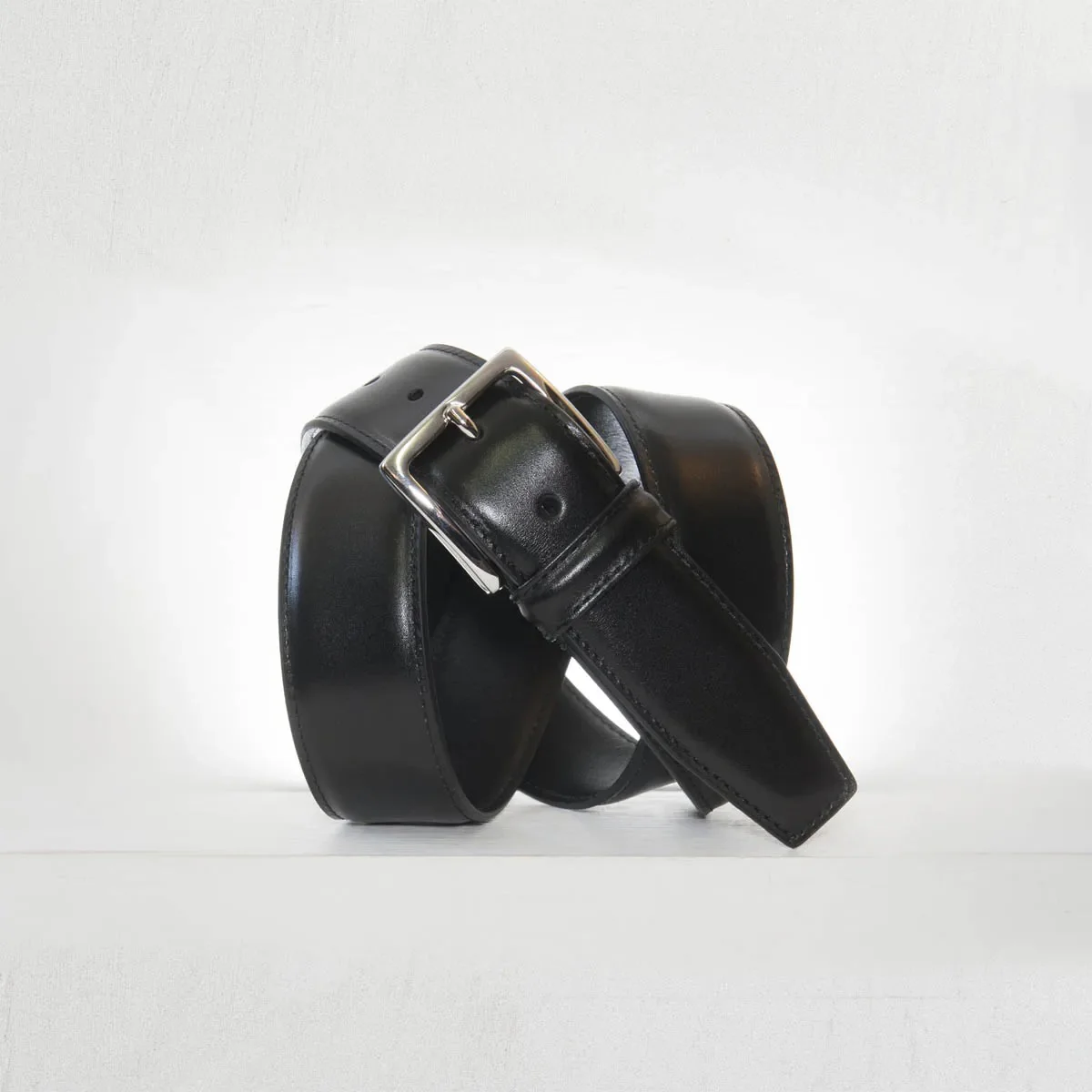 Classic Stitched Leather Belt Black 3,5 cm - Image 2